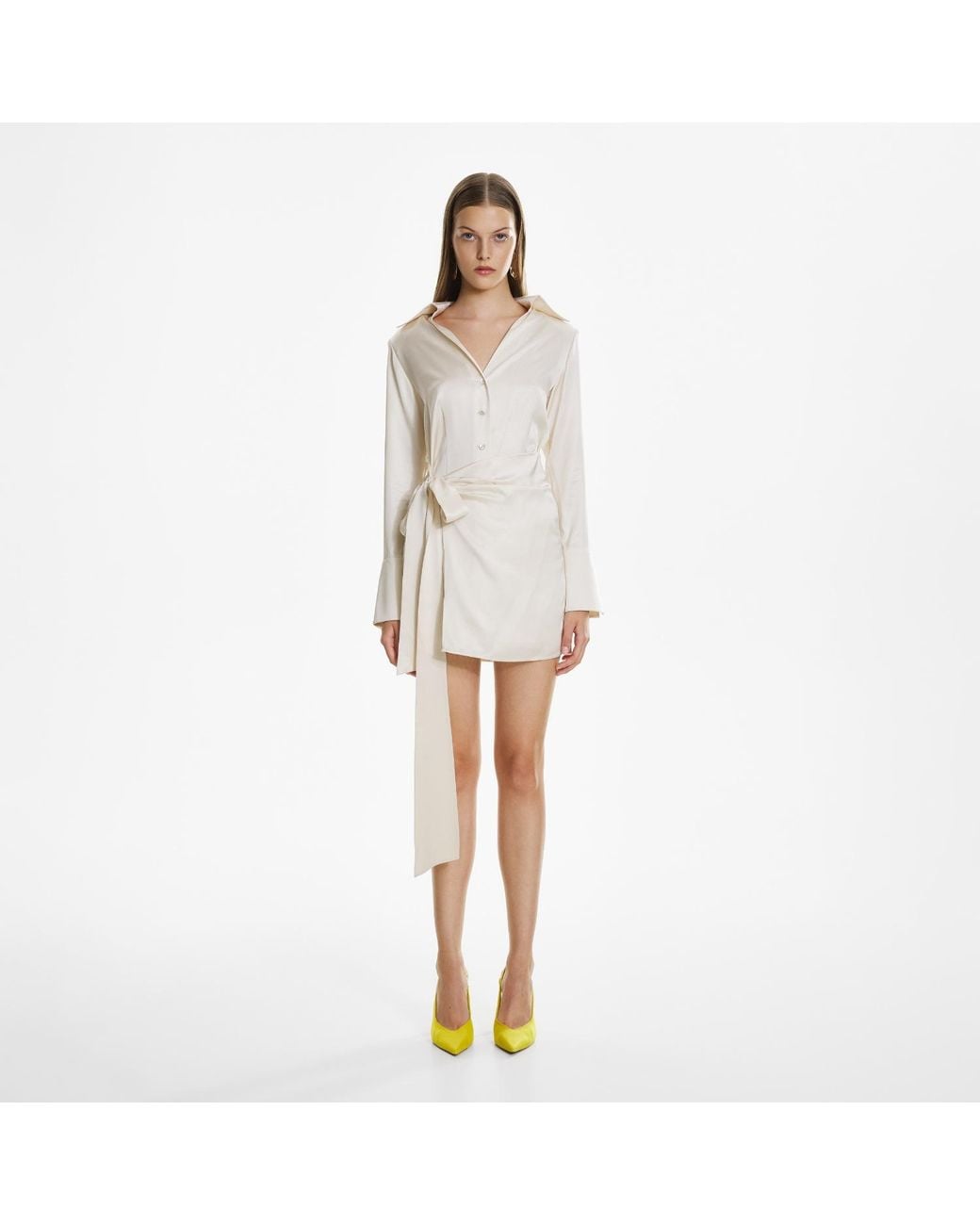 Lita Couture Natural Cream Satin Mini Wrap Dress