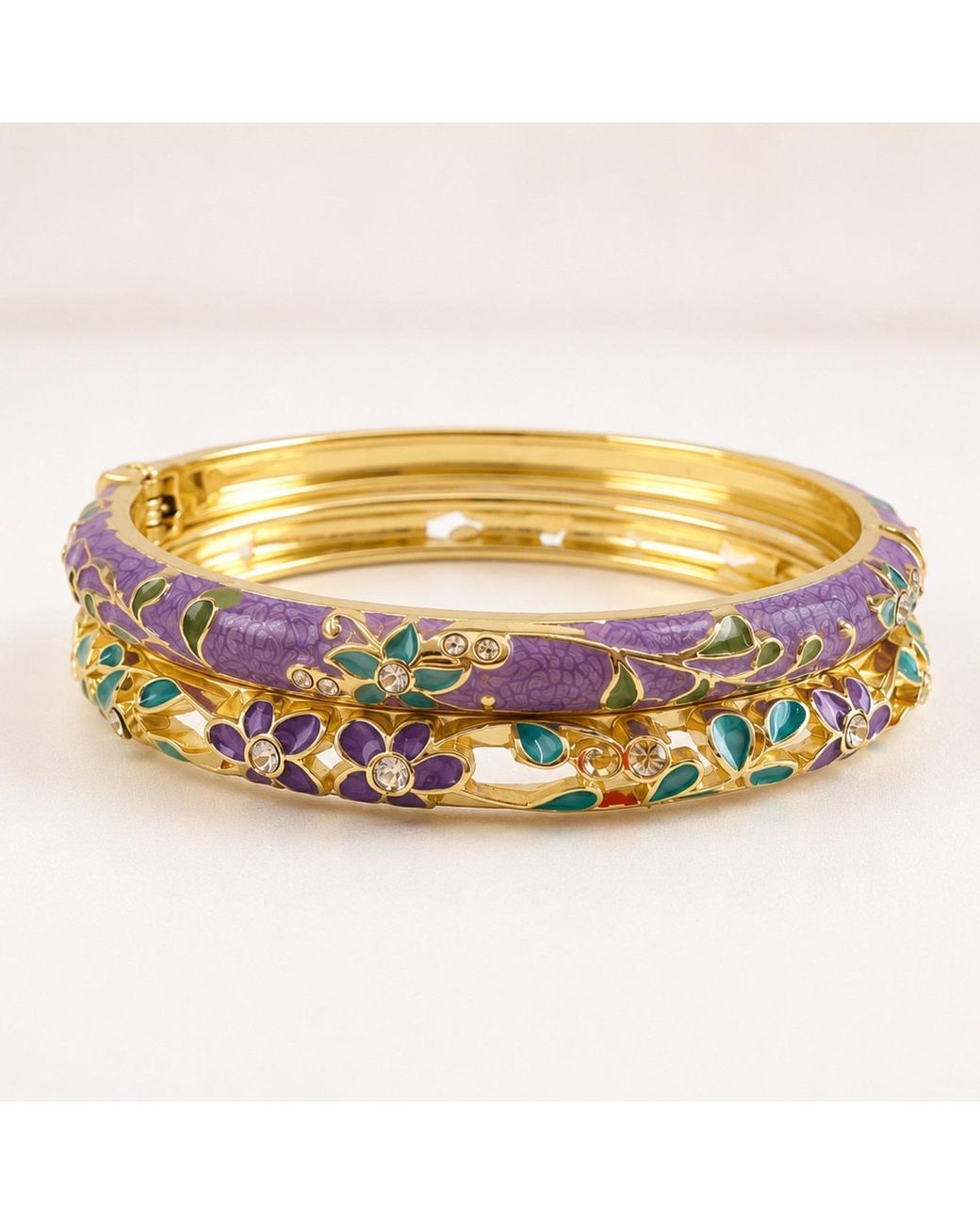Nuvv Collection Metallic Pastel Floral Enamel Bangle Set
