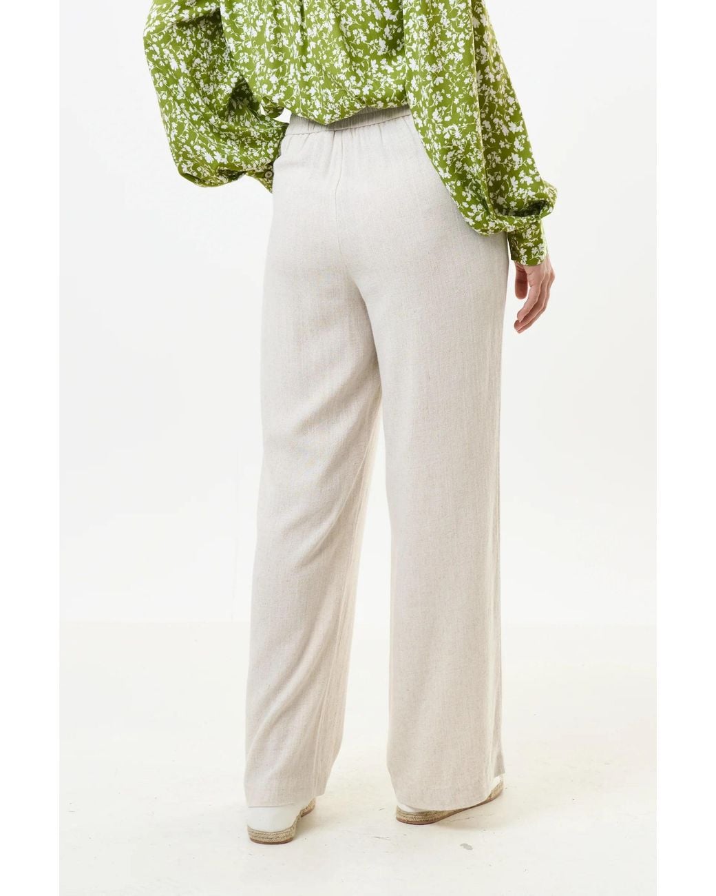 Louche White Neutrals Tilde Linen Mix Wide Leg Trousers