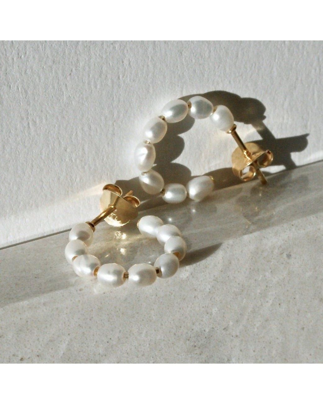 With Love Darling Metallic Hoop Pearl Earrings Small