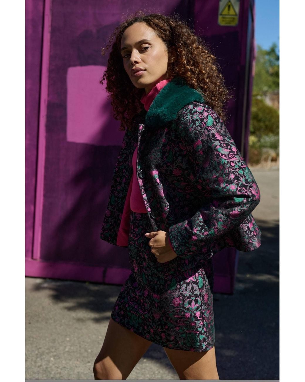 Louche Green Apple Belle Plume Fur Trim Cropped Jacket