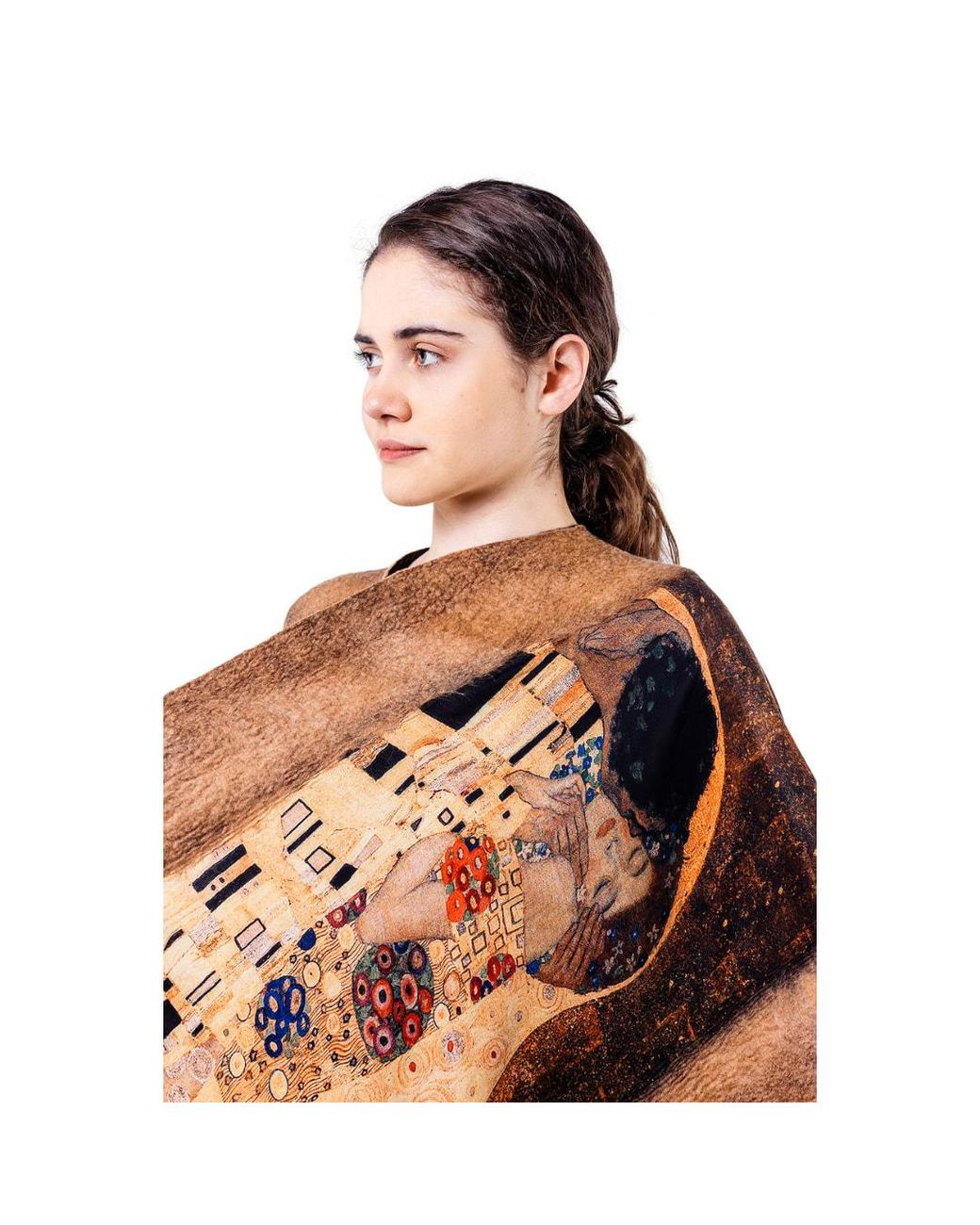 Lumina Eligma Brown Poncho Mulberry Silk & Merino Handmade Felt