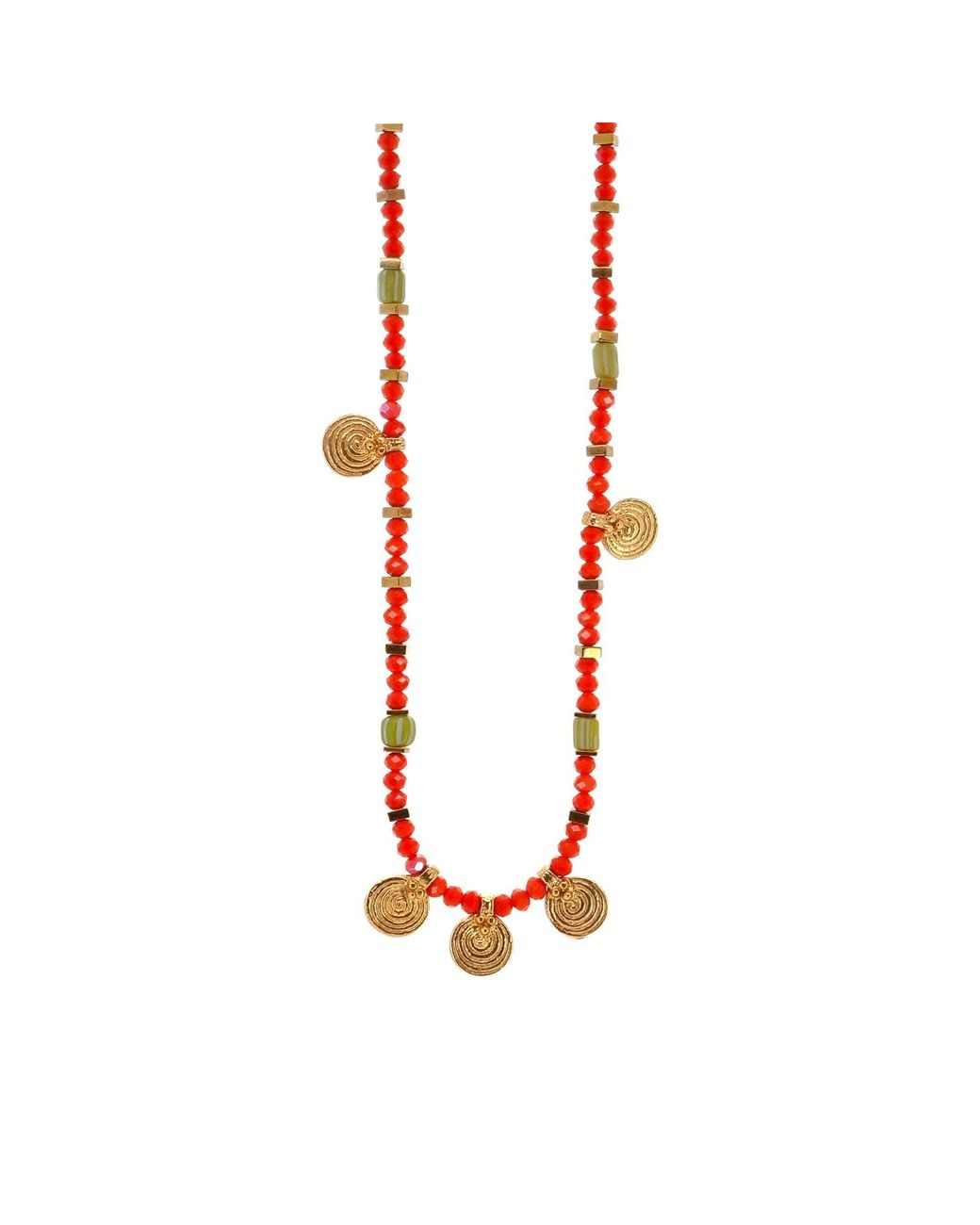 Ebru Jewelry Red Vibrant Energy Spiral Charm Choker Necklace