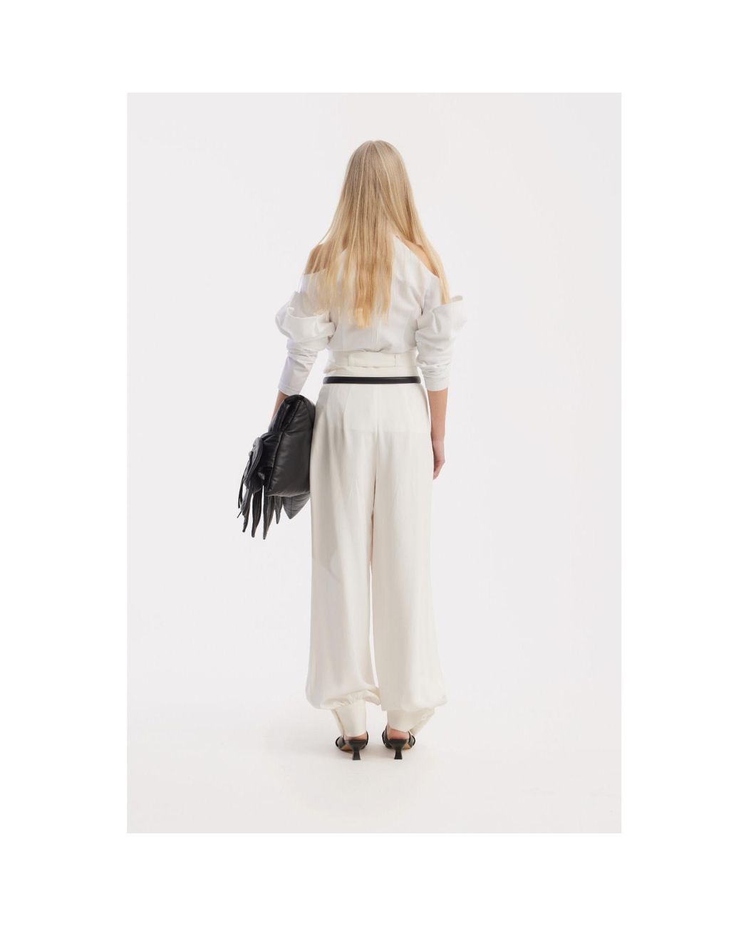 Julia Allert White Belted High-Waist Balloon-Leg Pants