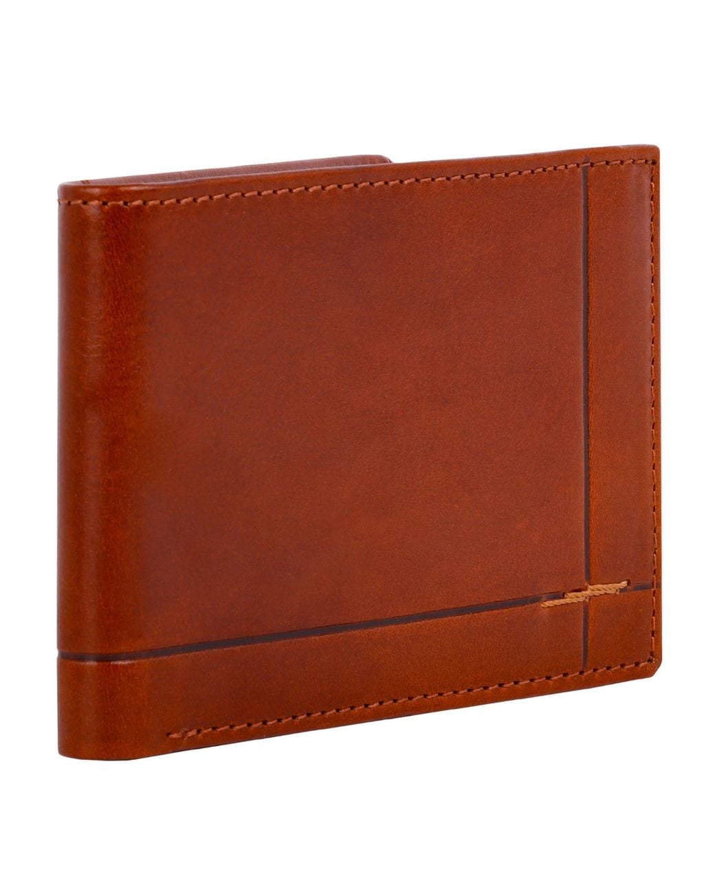 Time Resistance Brown Cognac Leather Bifold Wallet for men