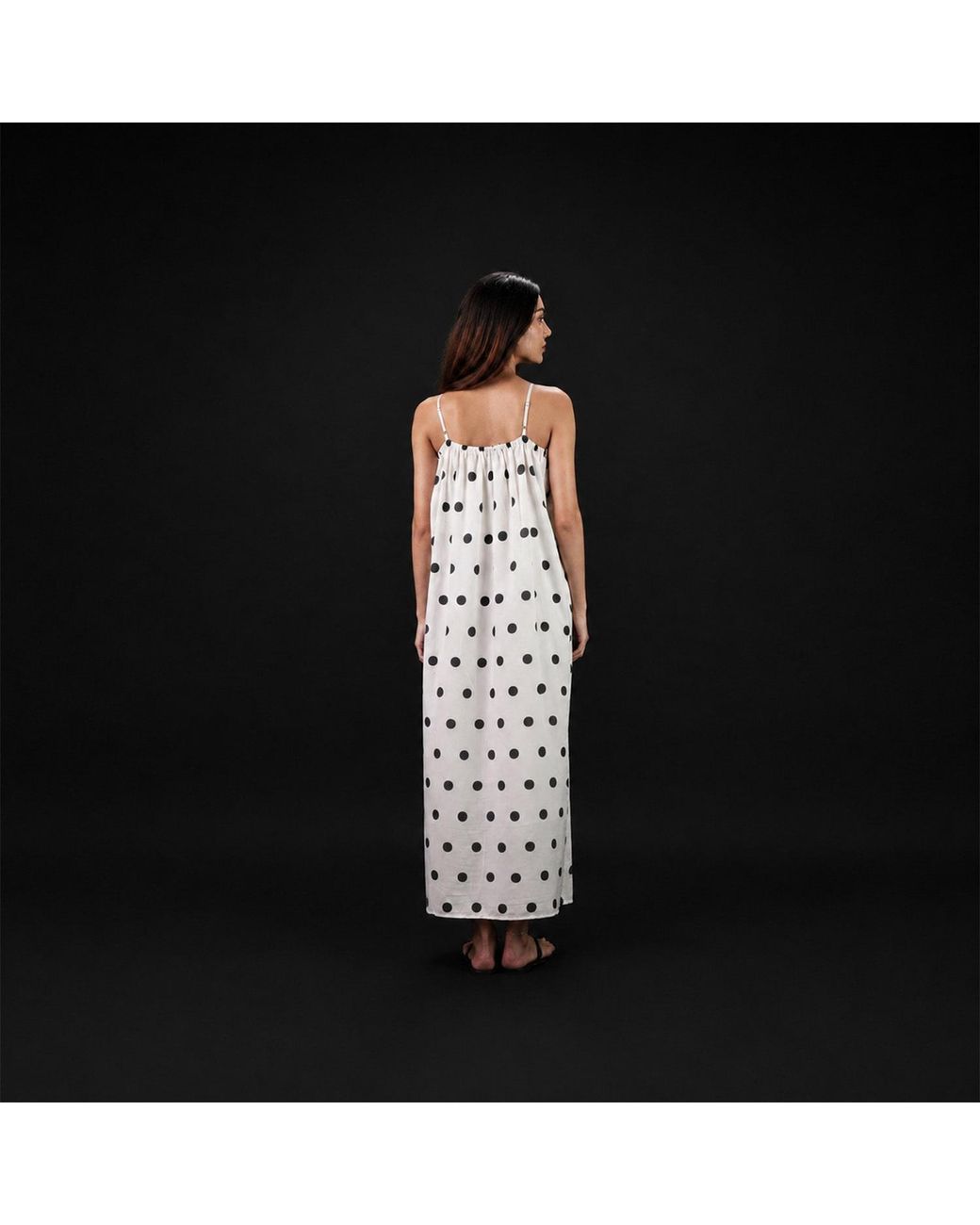 DHARA SHETH DUBAI White One Polka Dot Spaghetti Strap Maxi Dress