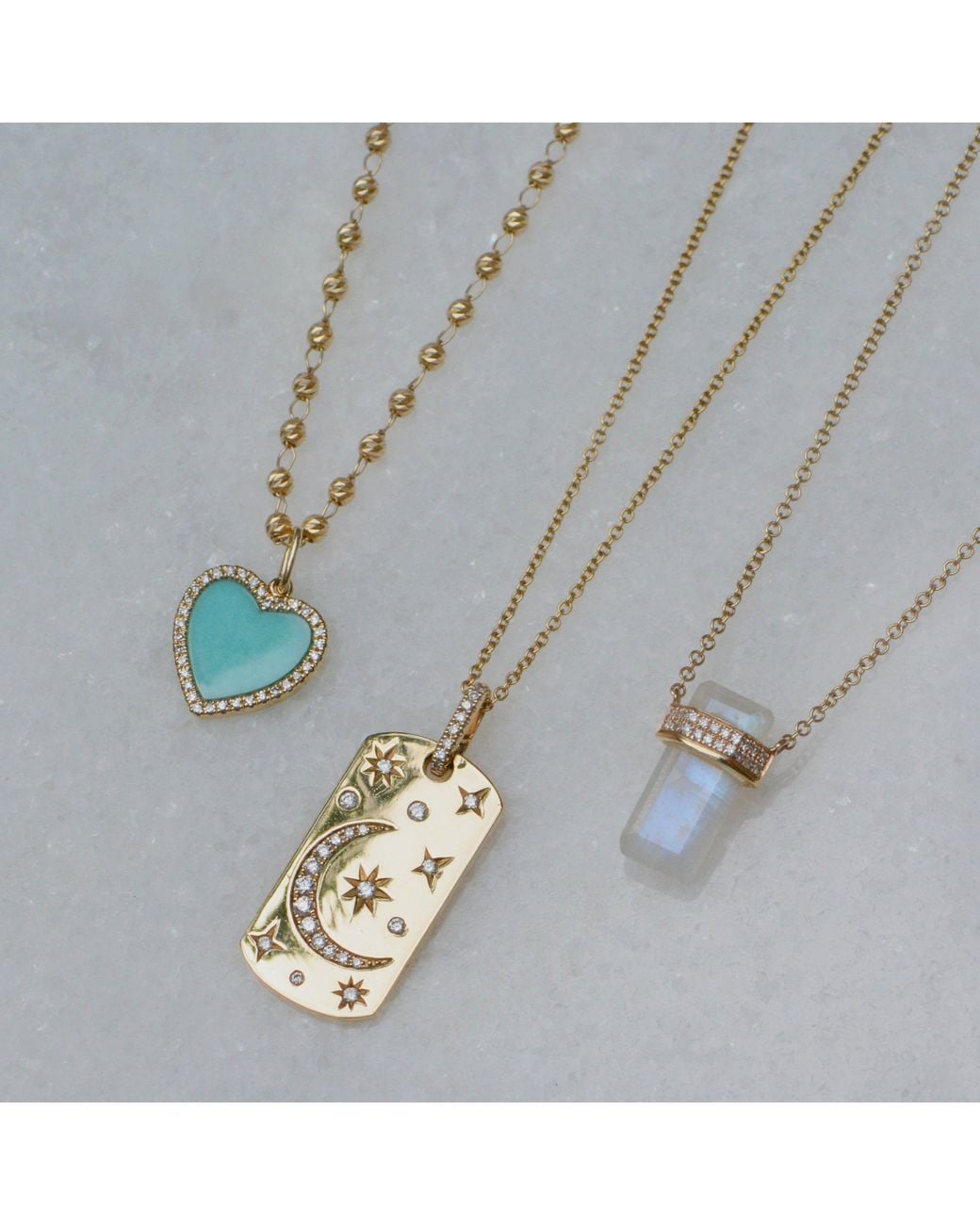KAMARIA Metallic Heart Necklace With Diamonds On Paperclip Link Chain