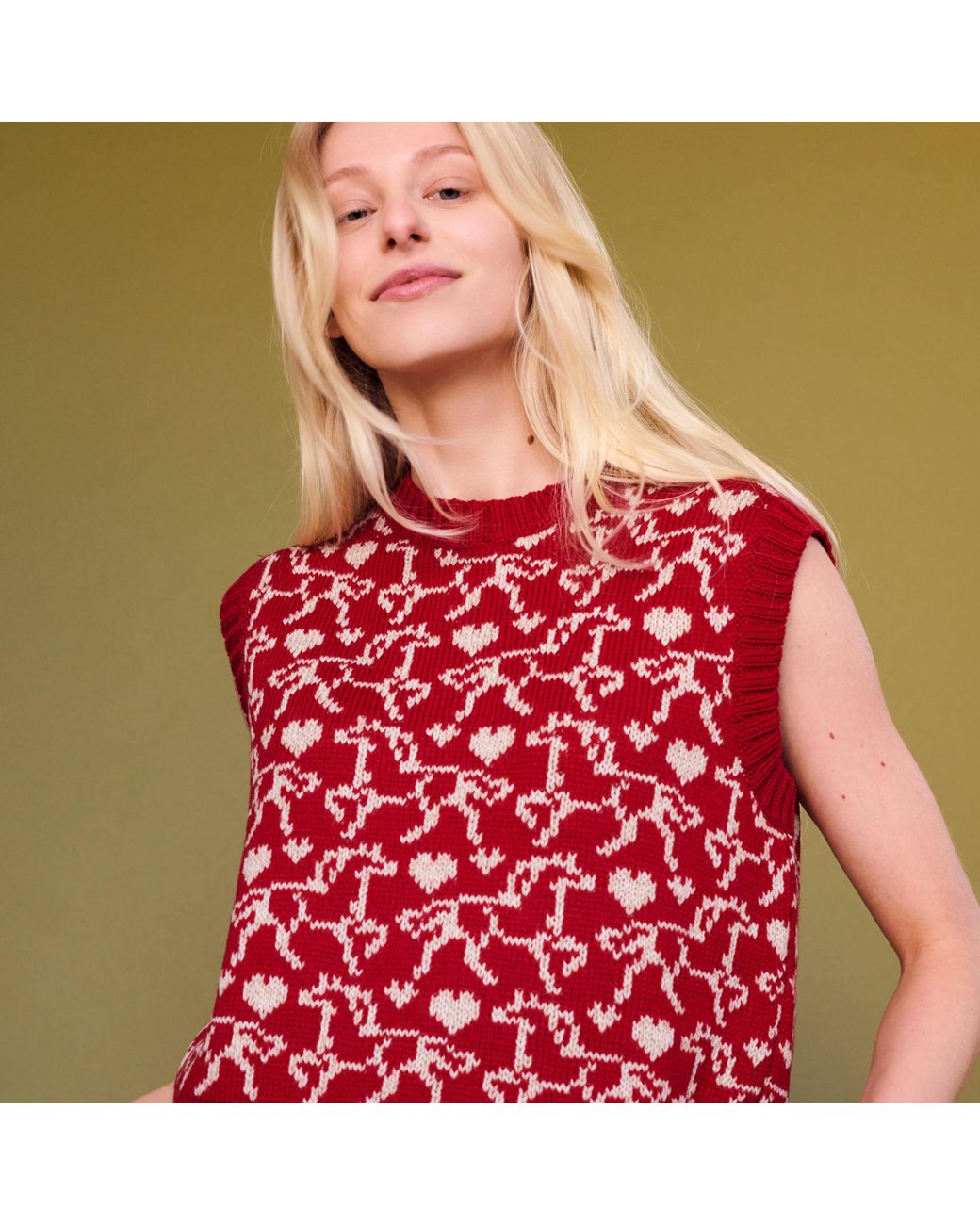 Gigi Knitwear Red Gallop Jaquard Vest