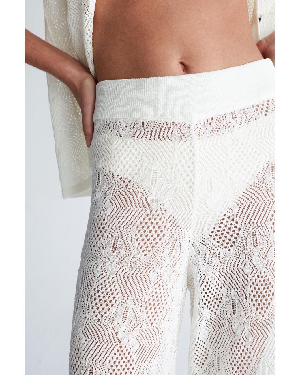 Peraluna White Emma Lace Knit Flared Trouser
