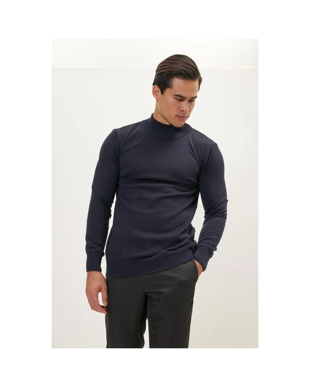 Ron Tomson Blue Mock Neck Relaxed Sweater for men