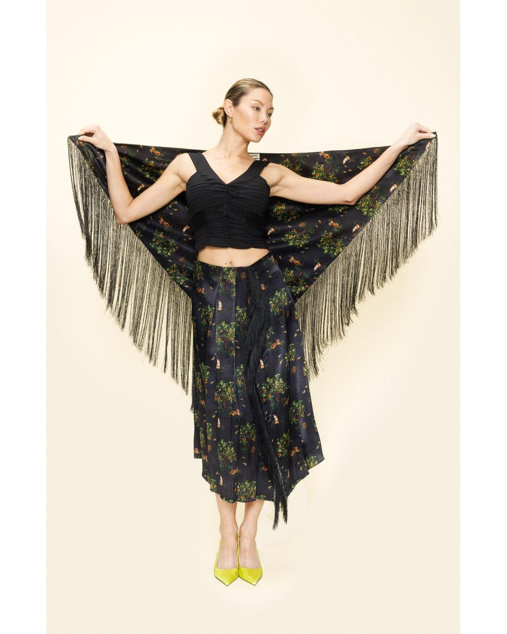 Ashaki Black The Shanti Tiger Fringe Triangle Scarf