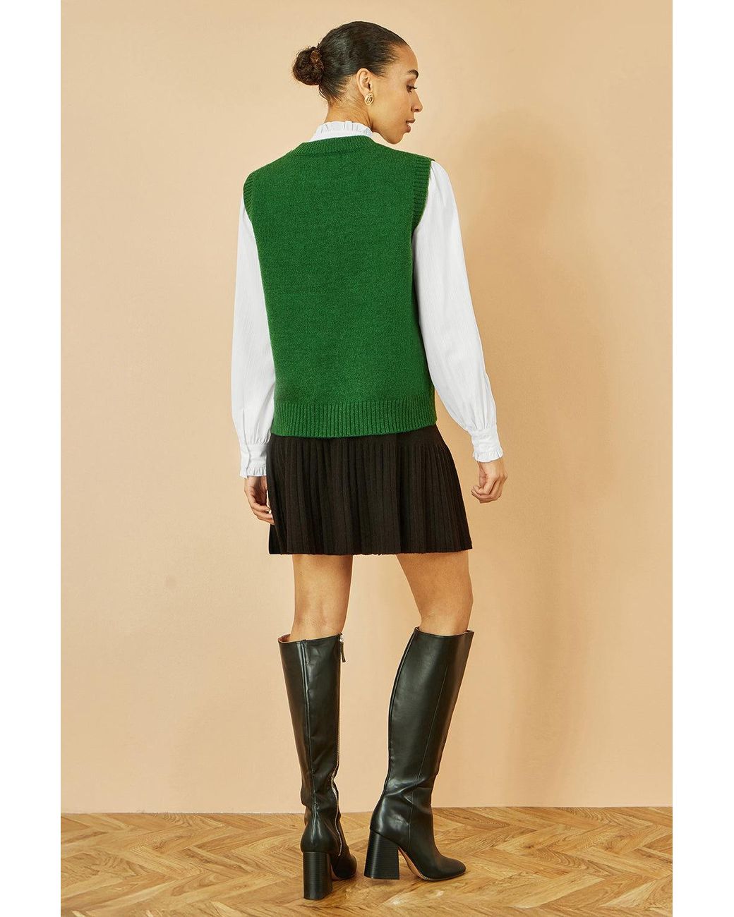 Yumi' Green Knitted Flower Sleeveless Jumper Vest