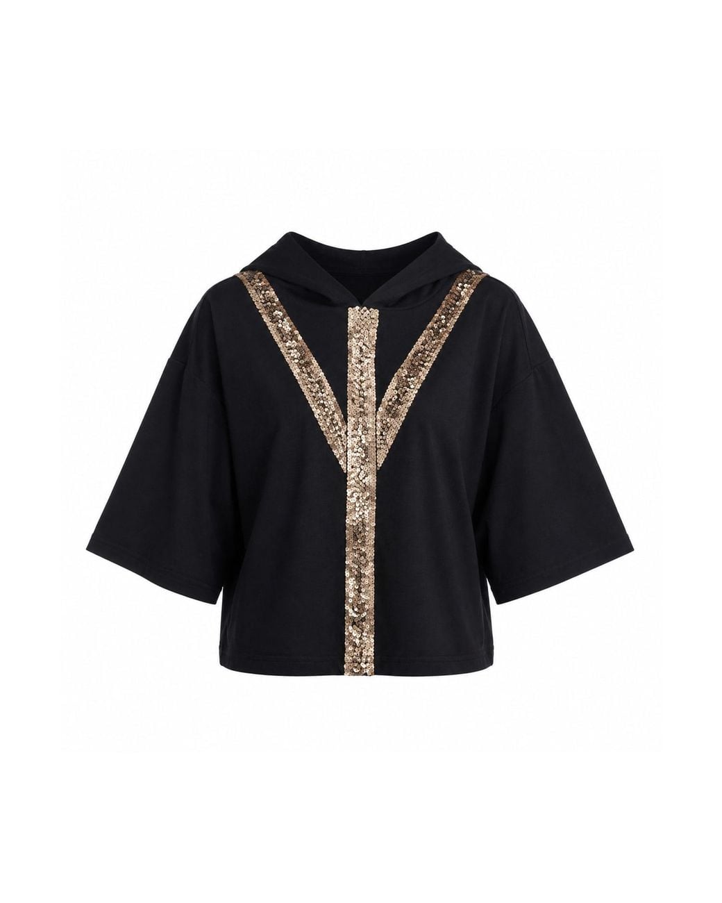 Larisa Dragna Blue Hoodie With Sequin Trim