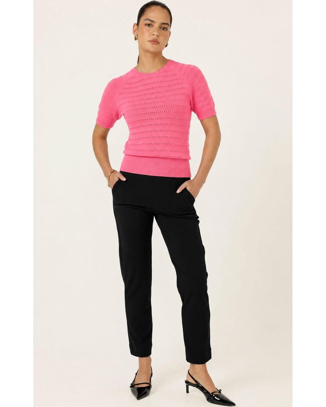 SACHA DRAKE Pink Eyelet Knit Top
