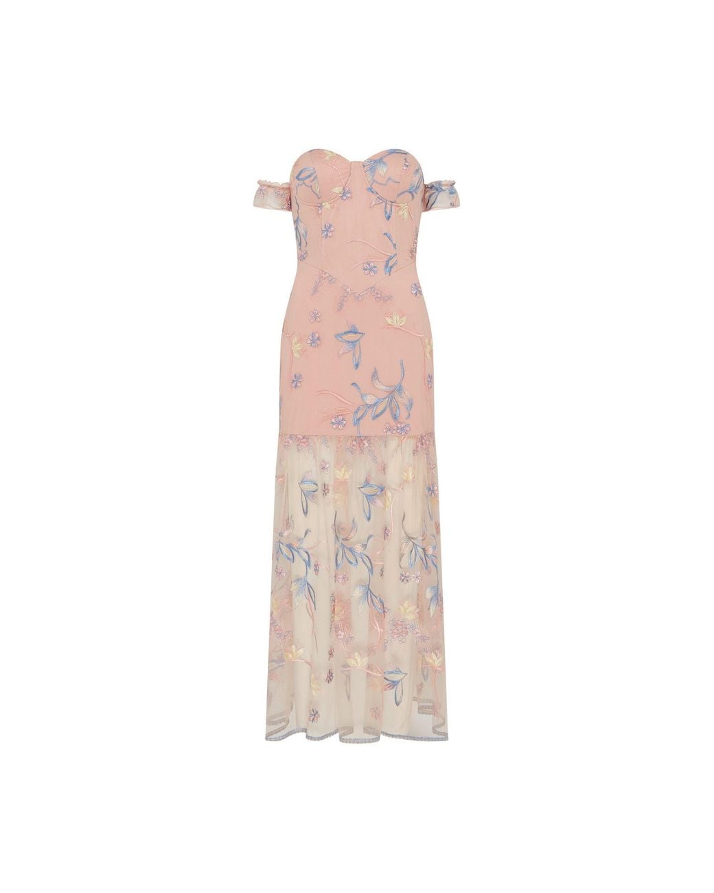 Sour Figs Pink Floral-Embroidered Bustier Maxi Dress