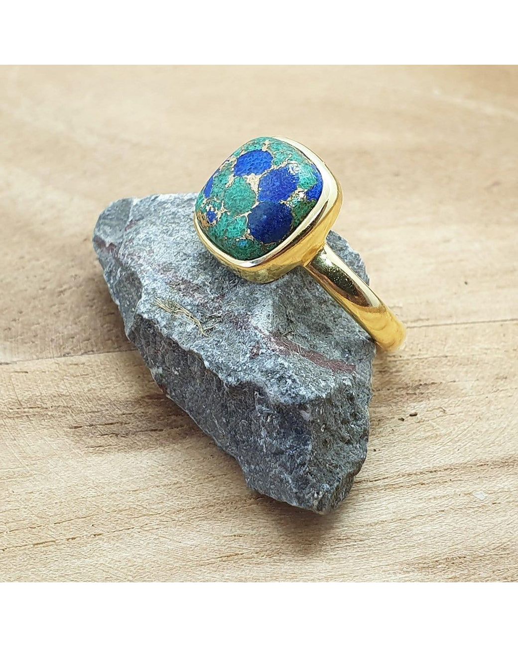 Harfi Multicolor Azurite And Malachite Unique Gemstone Crystal Stacking Ring