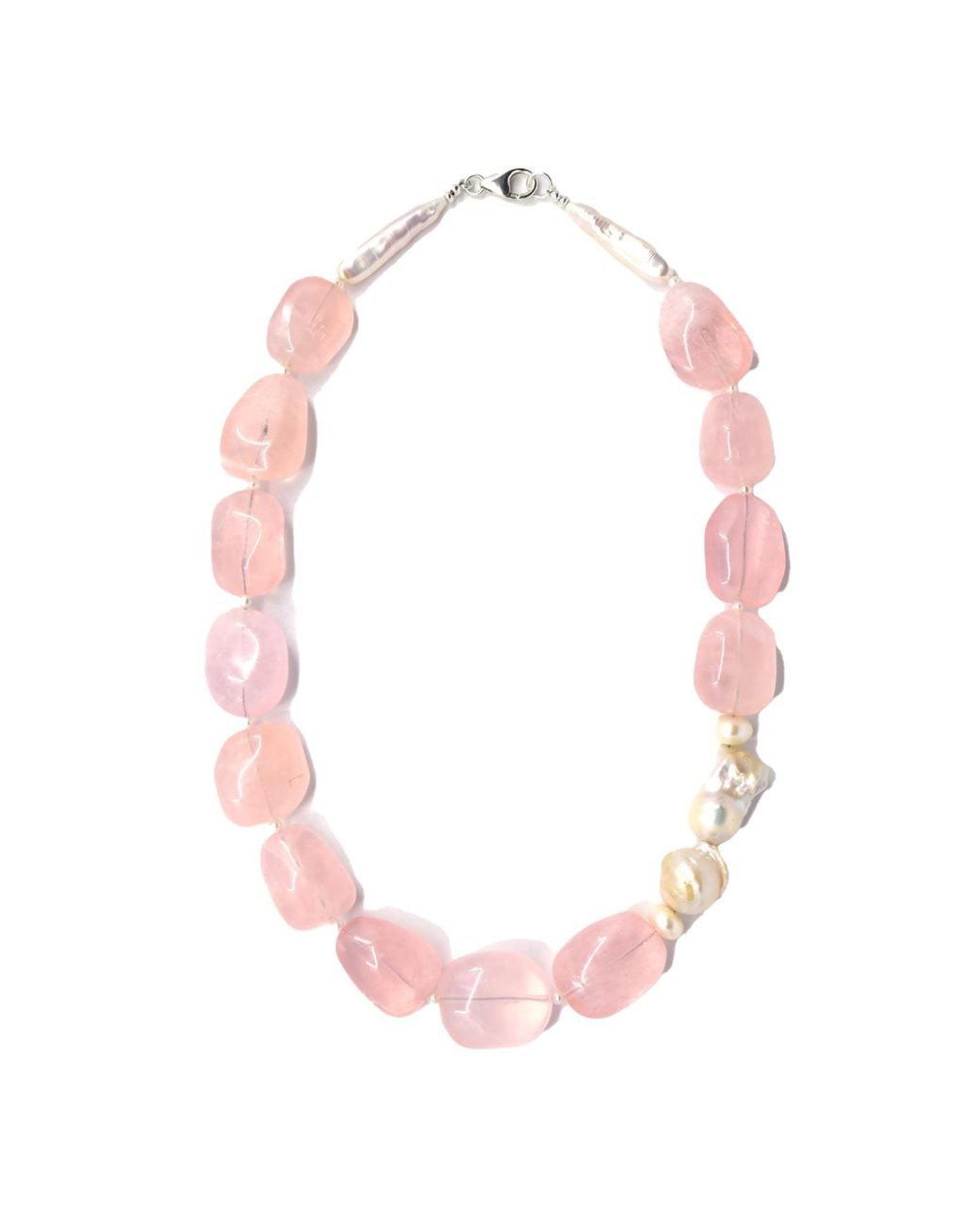 Shar Oke Pink Madagascar Rose Quartz & Freshwater Pearls Necklace