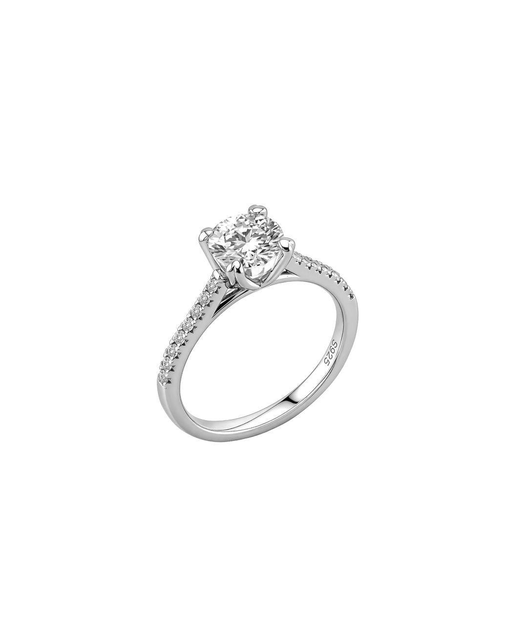 Arte Madrid White Simple Round Heart Prong Cathedral Pavé Ring