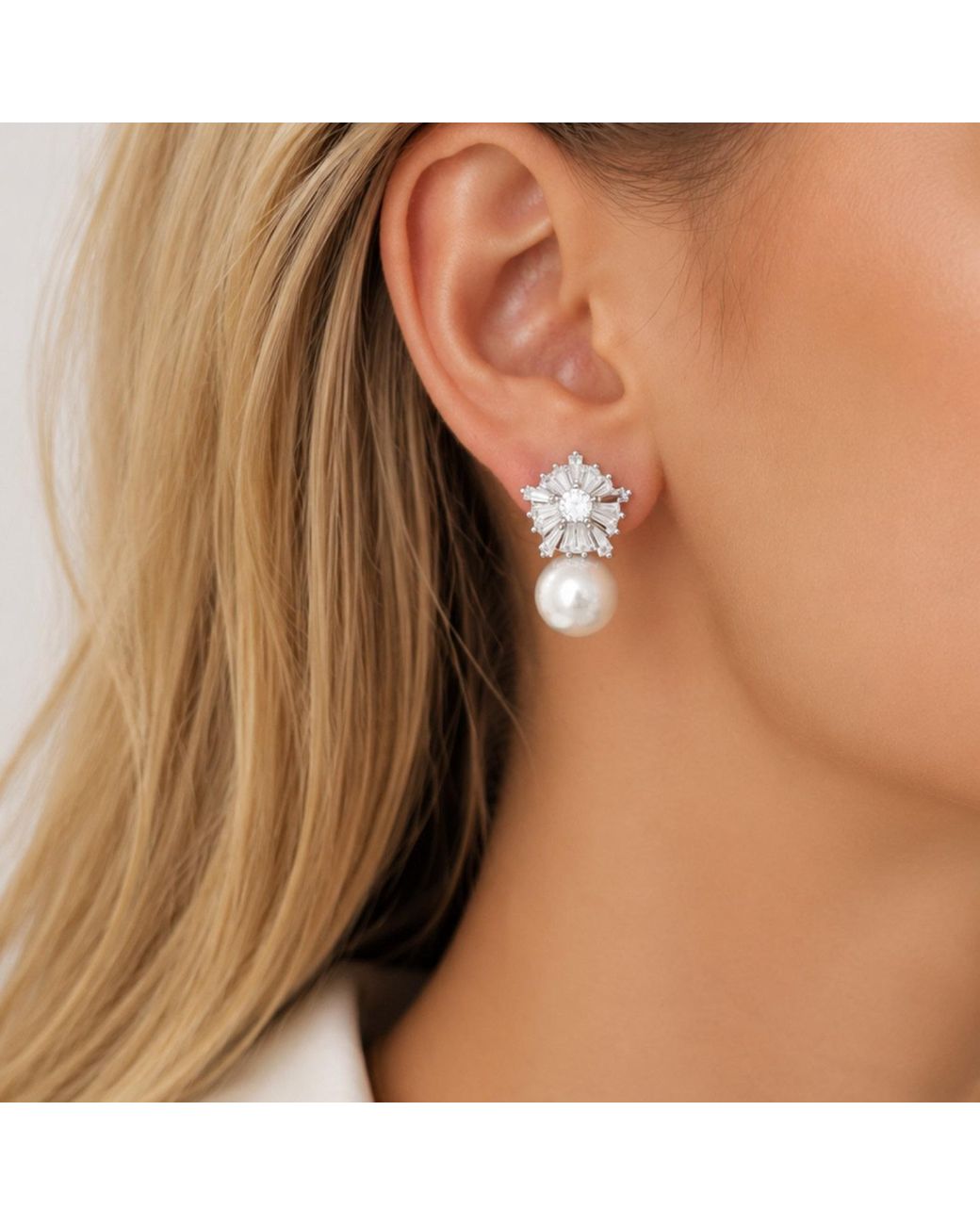Nuvv Collection Metallic Elegant Crystal & Pearl Statement Earrings