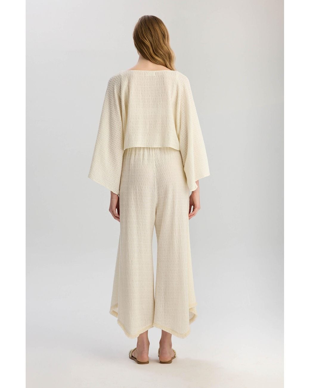 Lilamie White Neutrals Rio Loose Fit Long Sleeve Summer Blouse