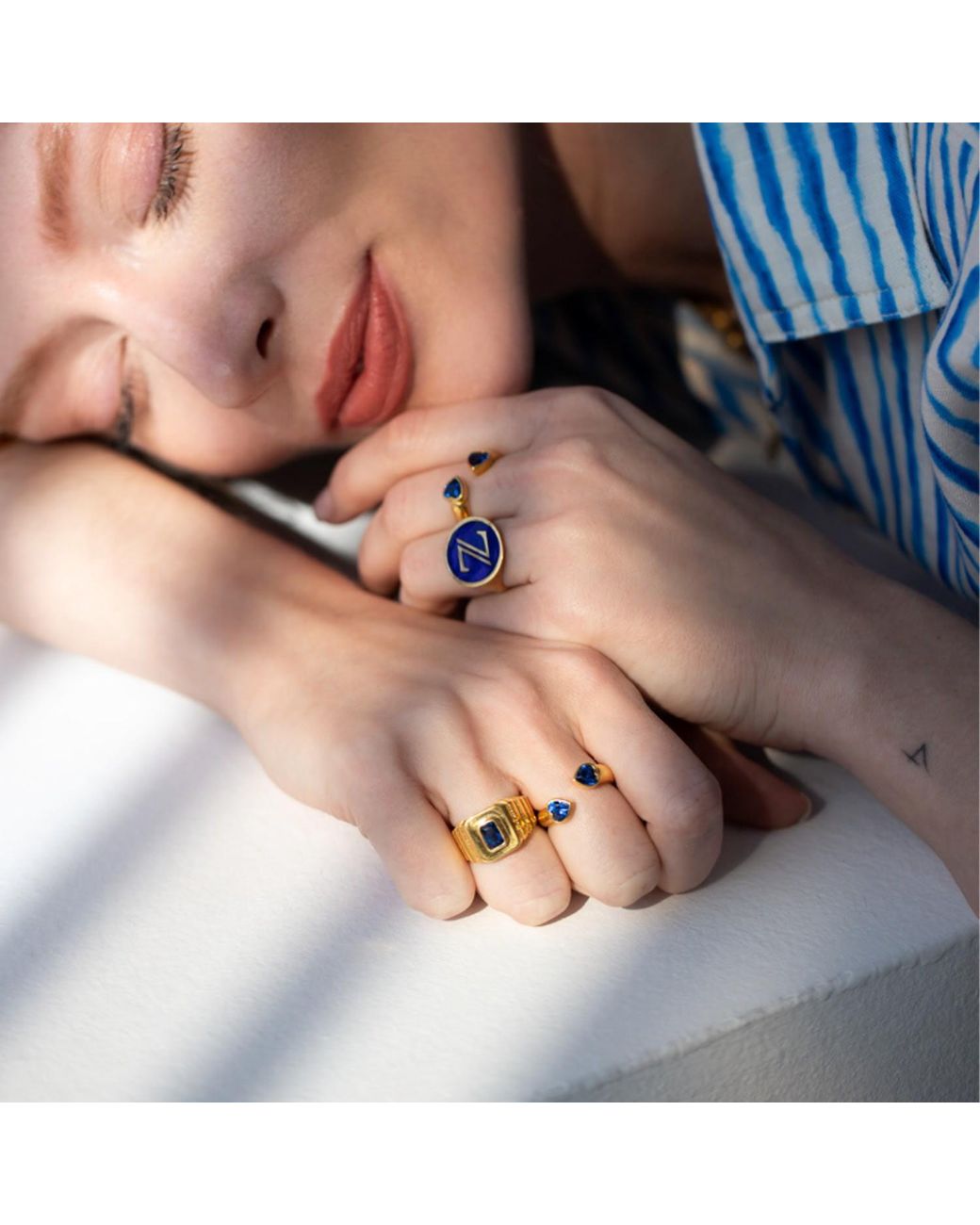 LINYA JEWELLERY Metallic Octagon Stone Signet Ring Sterling