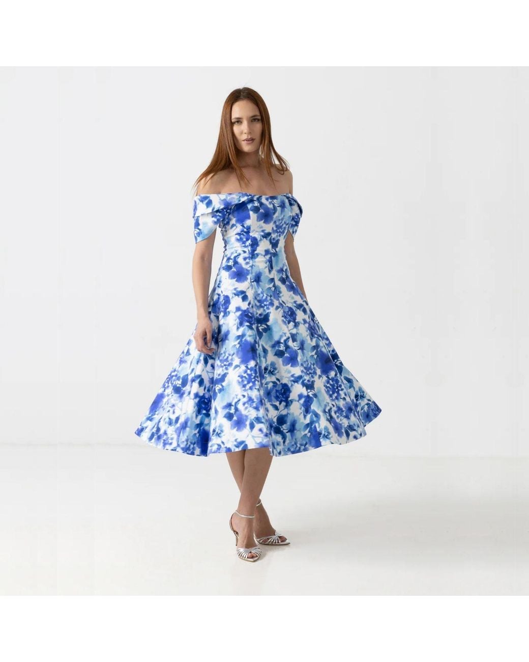 IZABELA MANDOIU Blue Midi Cotton Dress With Floral Print