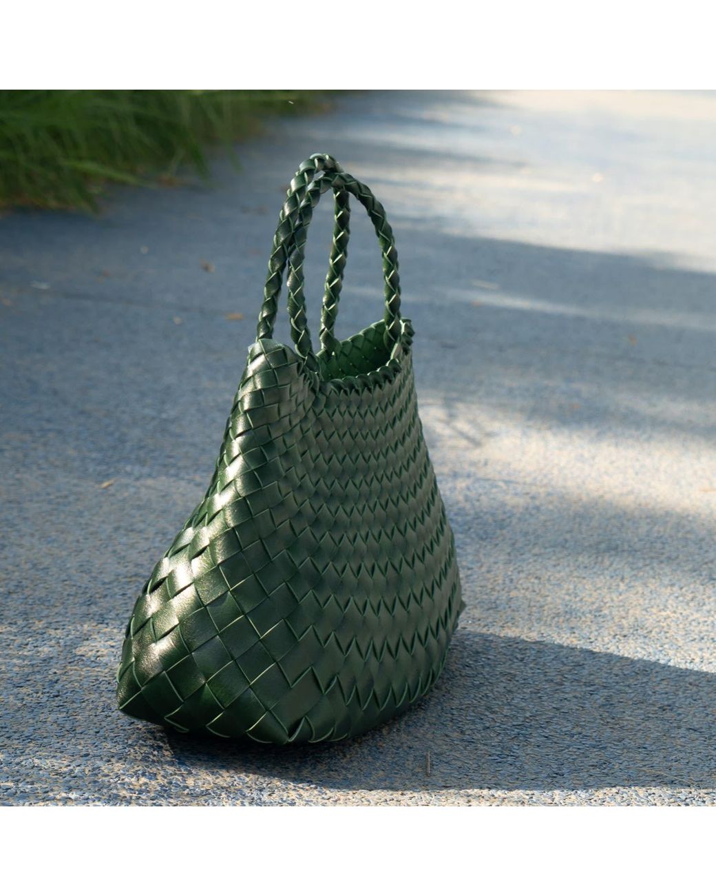 Rimini Green Woven Vegan Leather Tote 'Elisabetta'