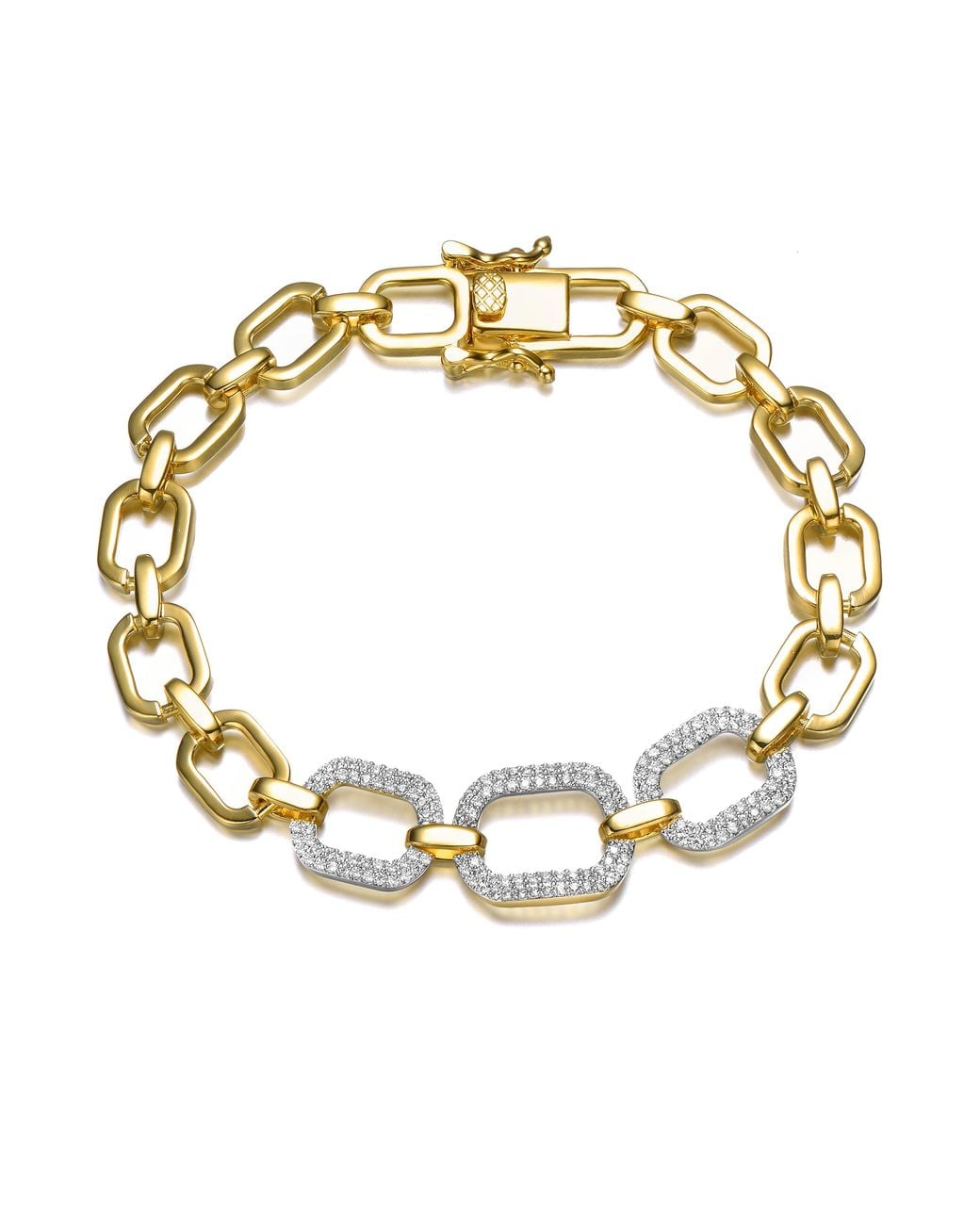 Genevive Jewelry Metallic Rachel Glauber Plated With Cubic Zirconia Pave Geometric Oval Chain Bracelet