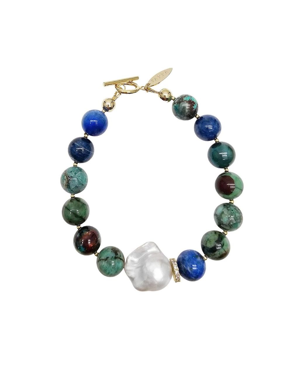 Farra Blue Phoenix Malachite With Baroque Pearls Bracelet
