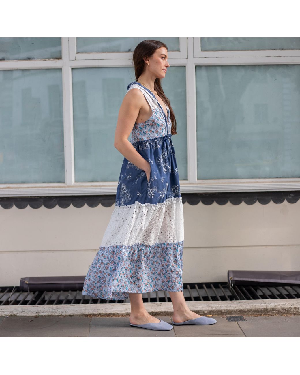 Cara & The Sky Blue Maisie Floral Sleeveless Boho Maxi Summer Dress