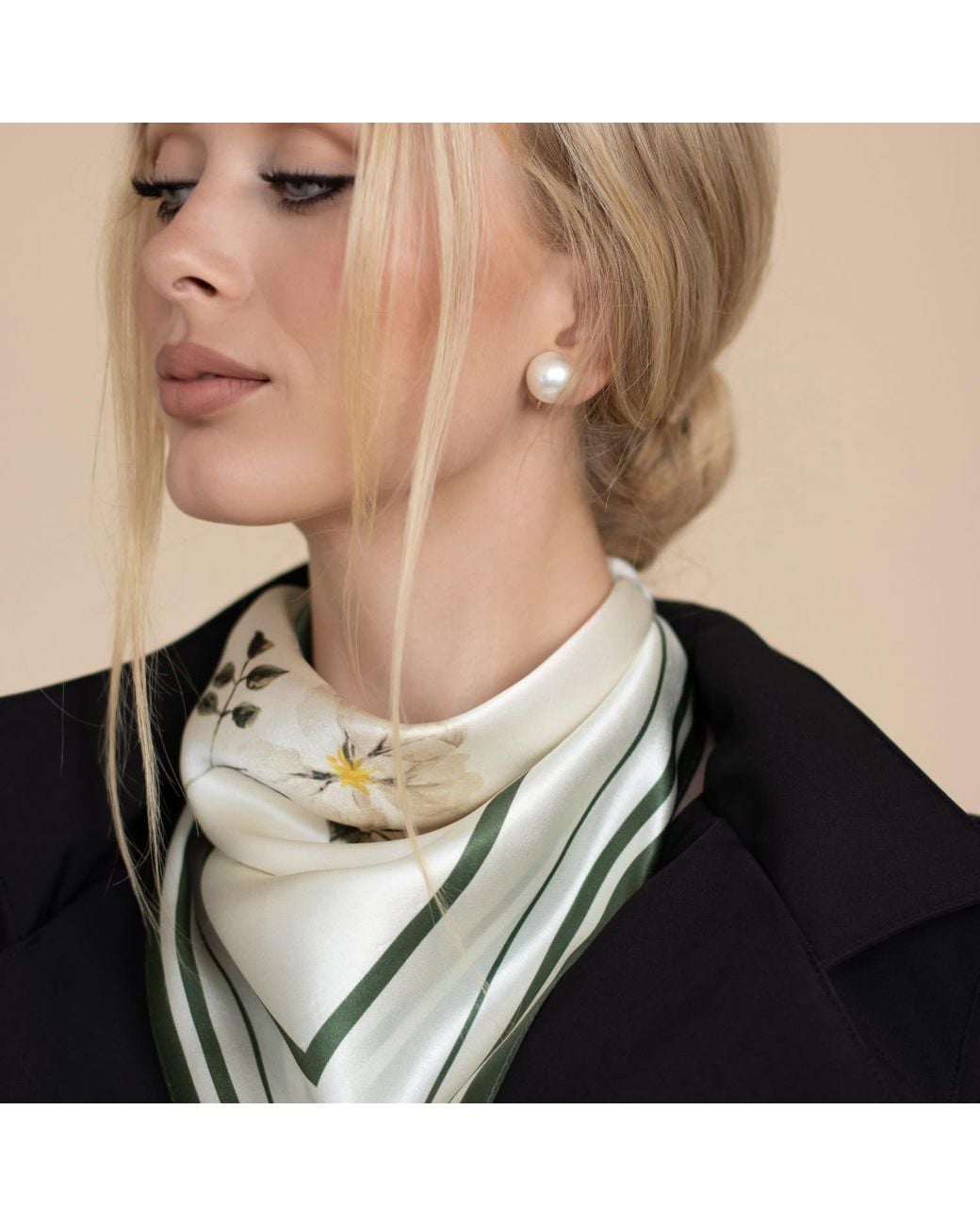 RainSisters Metallic Small Minimal Floral Natural Silk Scarf