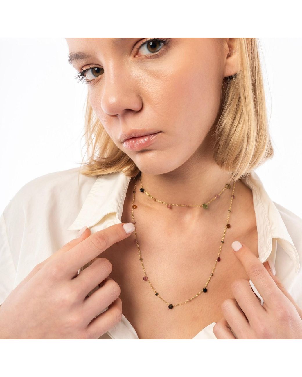 Spero London Metallic Sterling Fine Tourmaline Long Necklace
