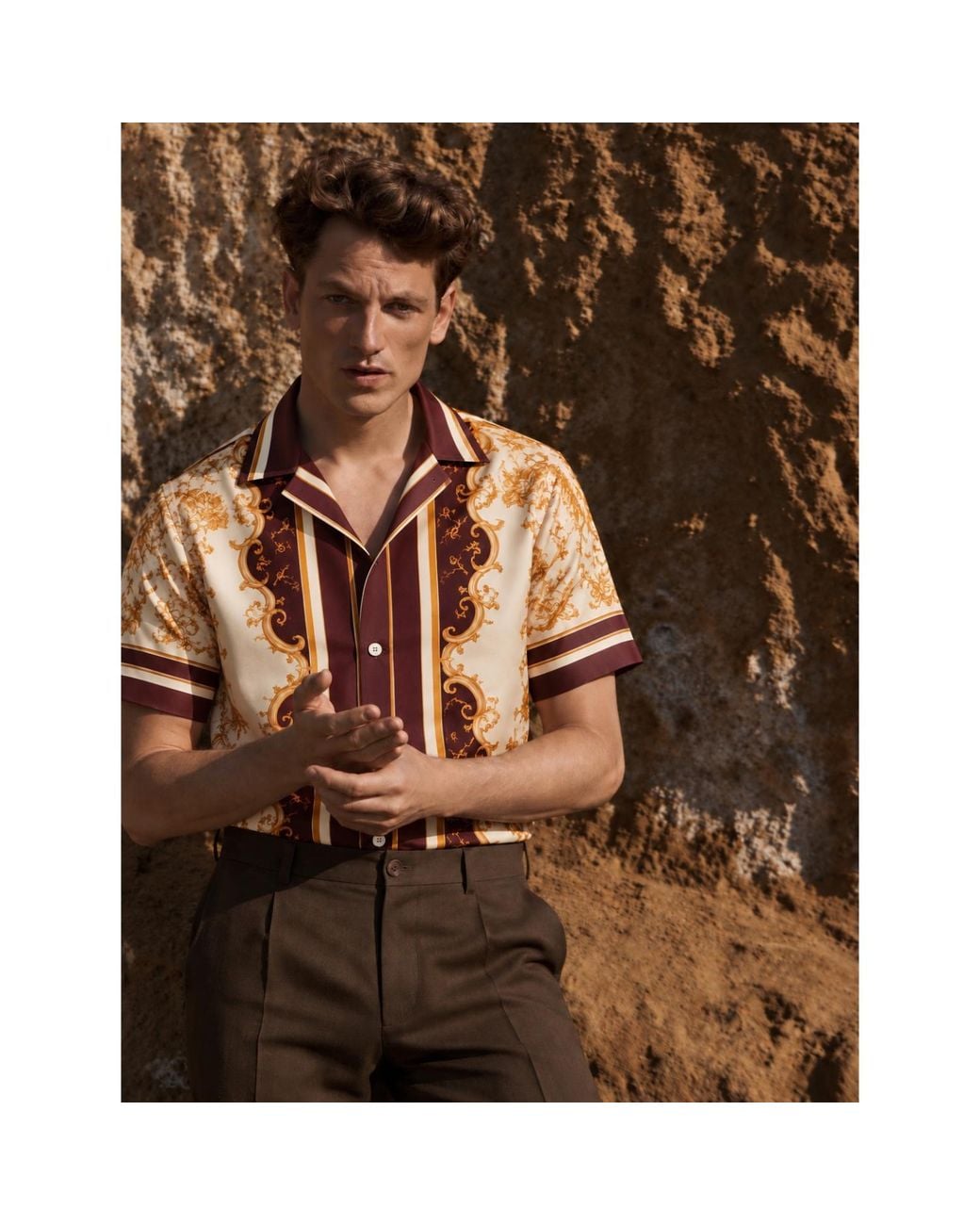Chic Urban Metallic Valenza Cuban Collar Shirt for men