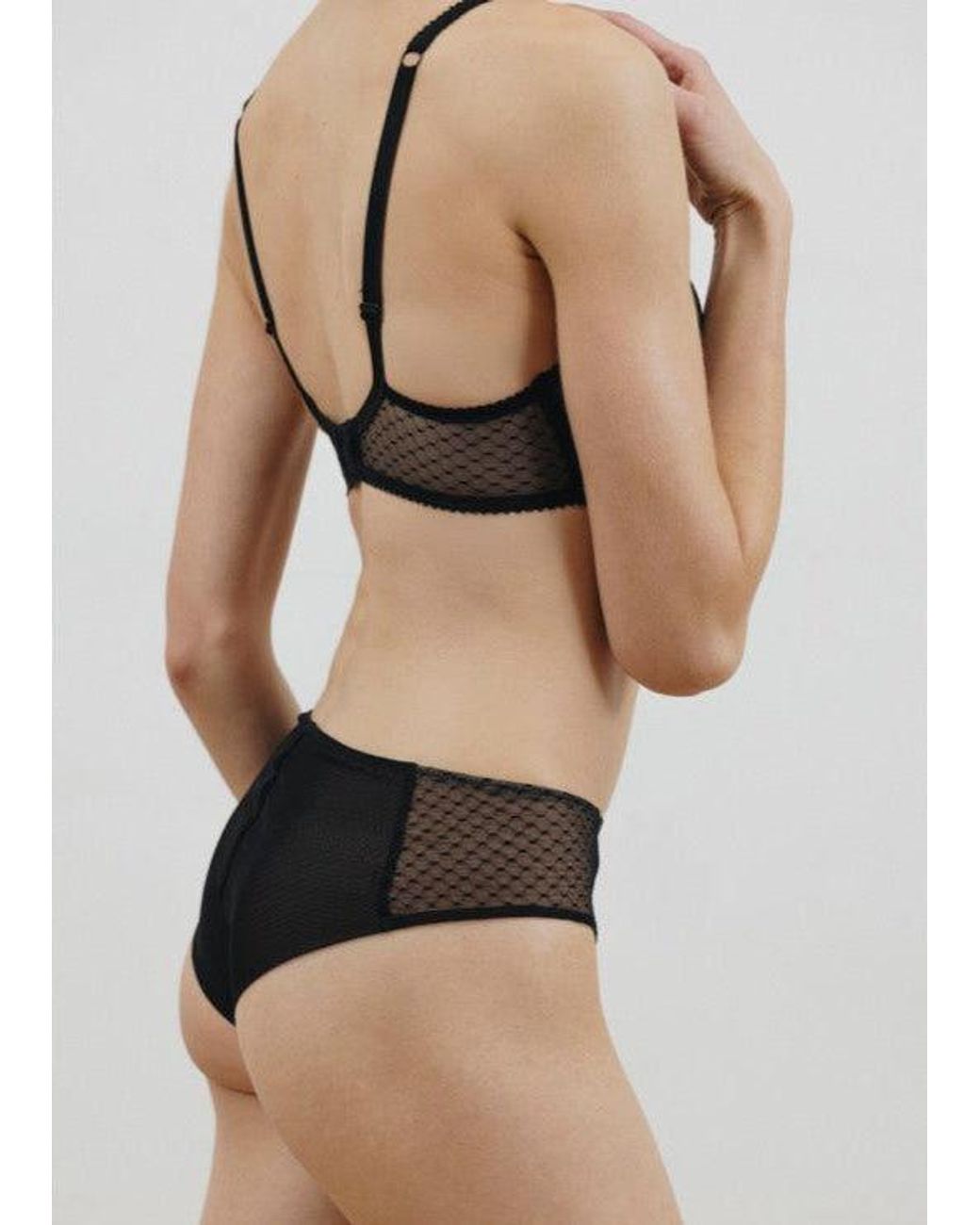 Verdant Intimates Black Dot Mesh Plunge Bra
