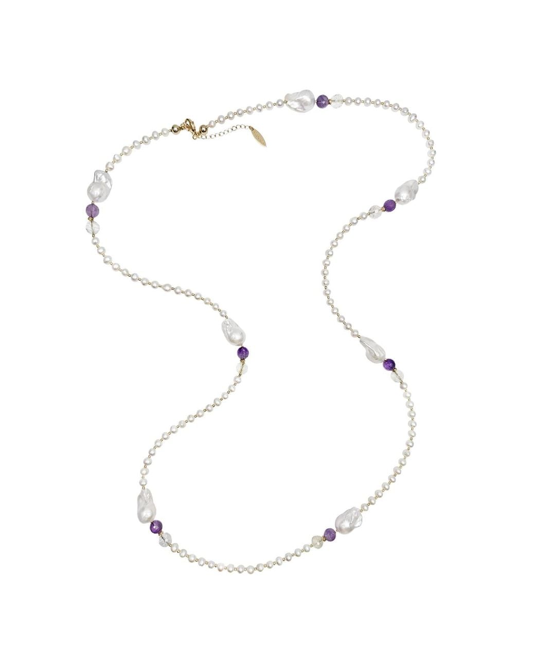 Farra White Baroque Pearls With Amethyst Long Necklace