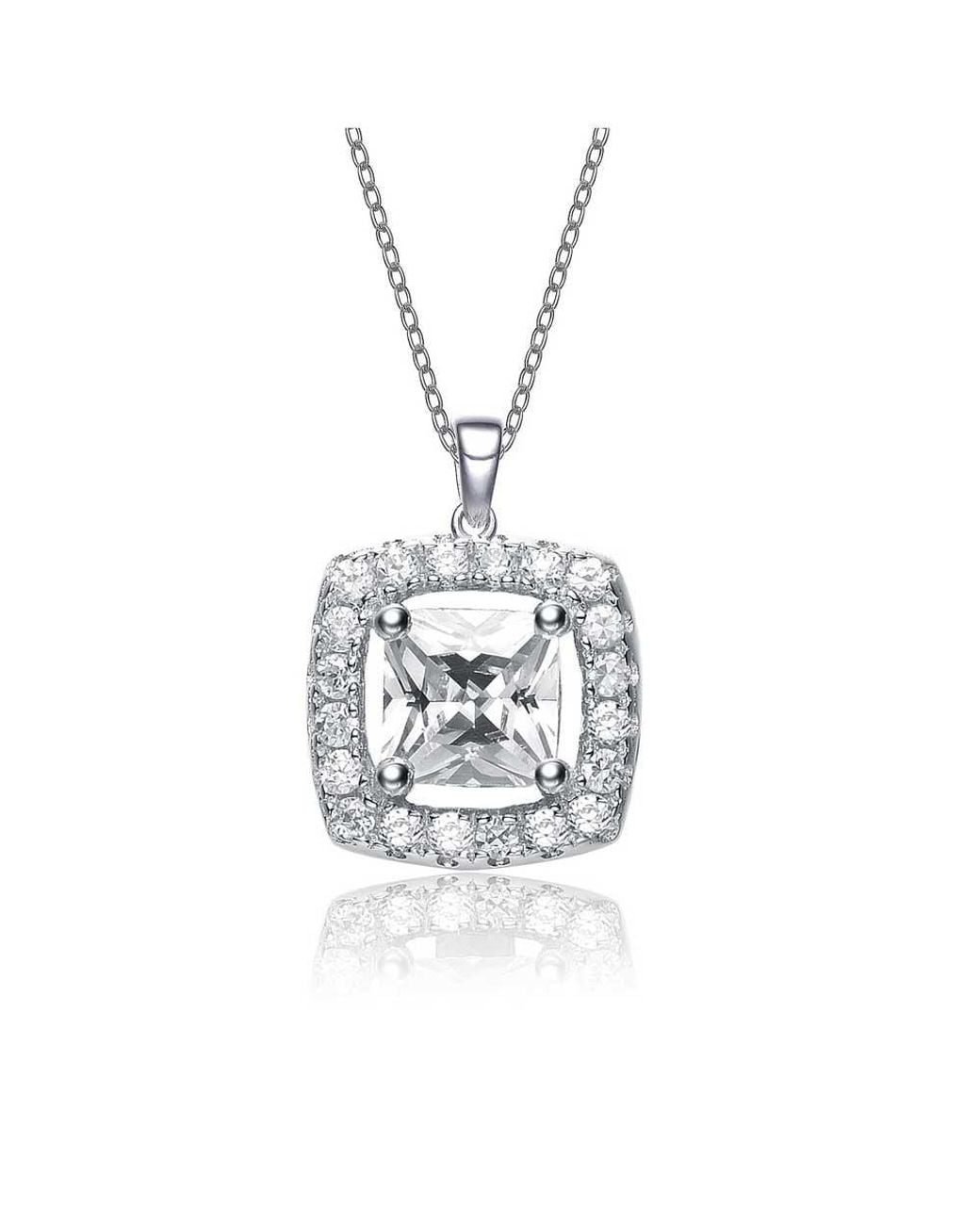 Genevive Jewelry Metallic Sterling Cubic Zirconia Square Shape Necklace