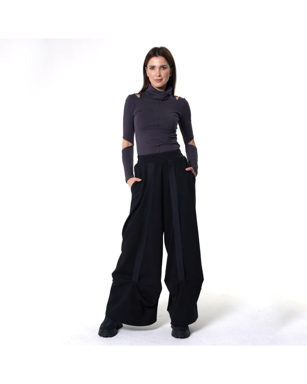 Metamorph Blue Wide-Leg Trousers With Stripes
