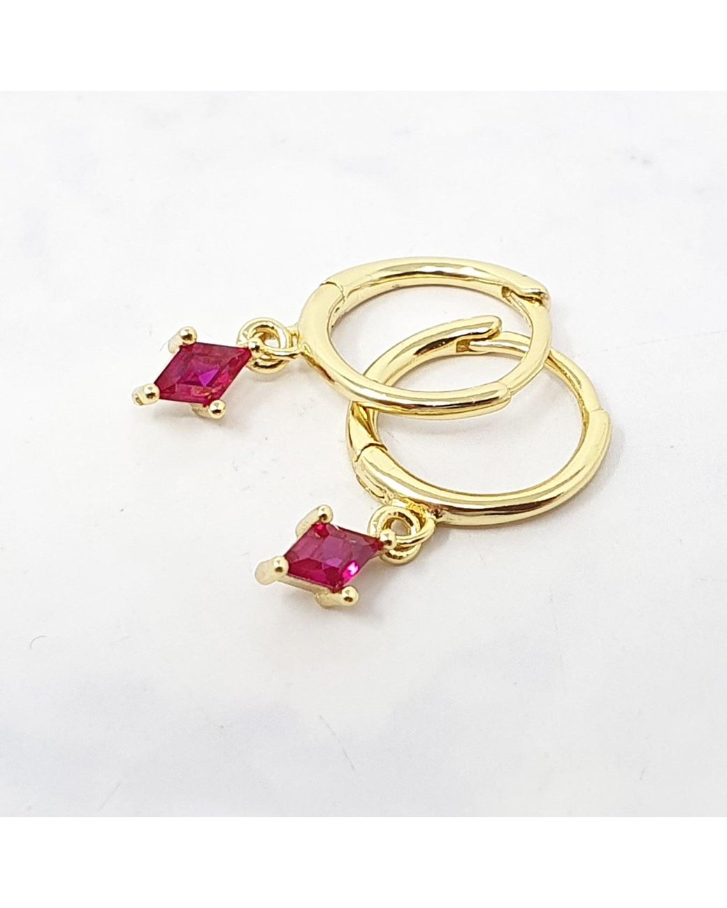Sophelia Metallic Delicate Ruby July Birthstone Dangle Hoop Earrings
