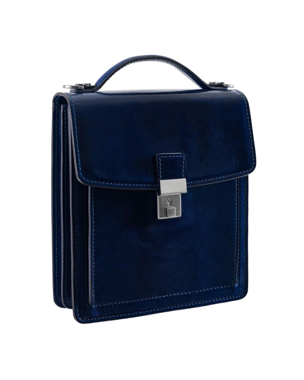 Time Resistance Blue Small Leather Briefcase For