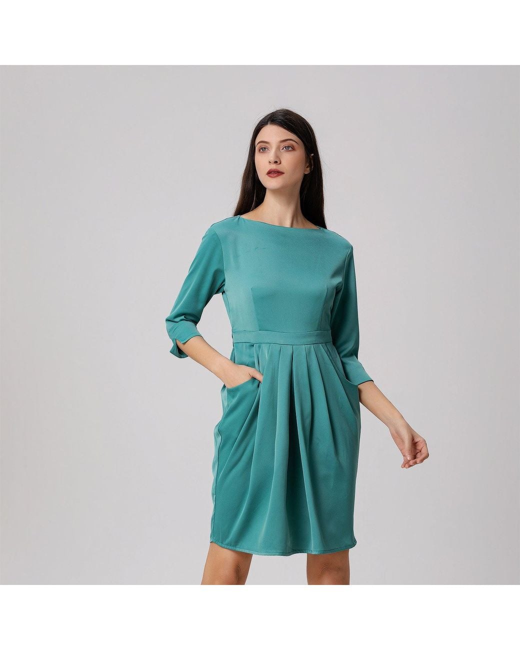 Smart and Joy Blue Pegged Dress With Pleats