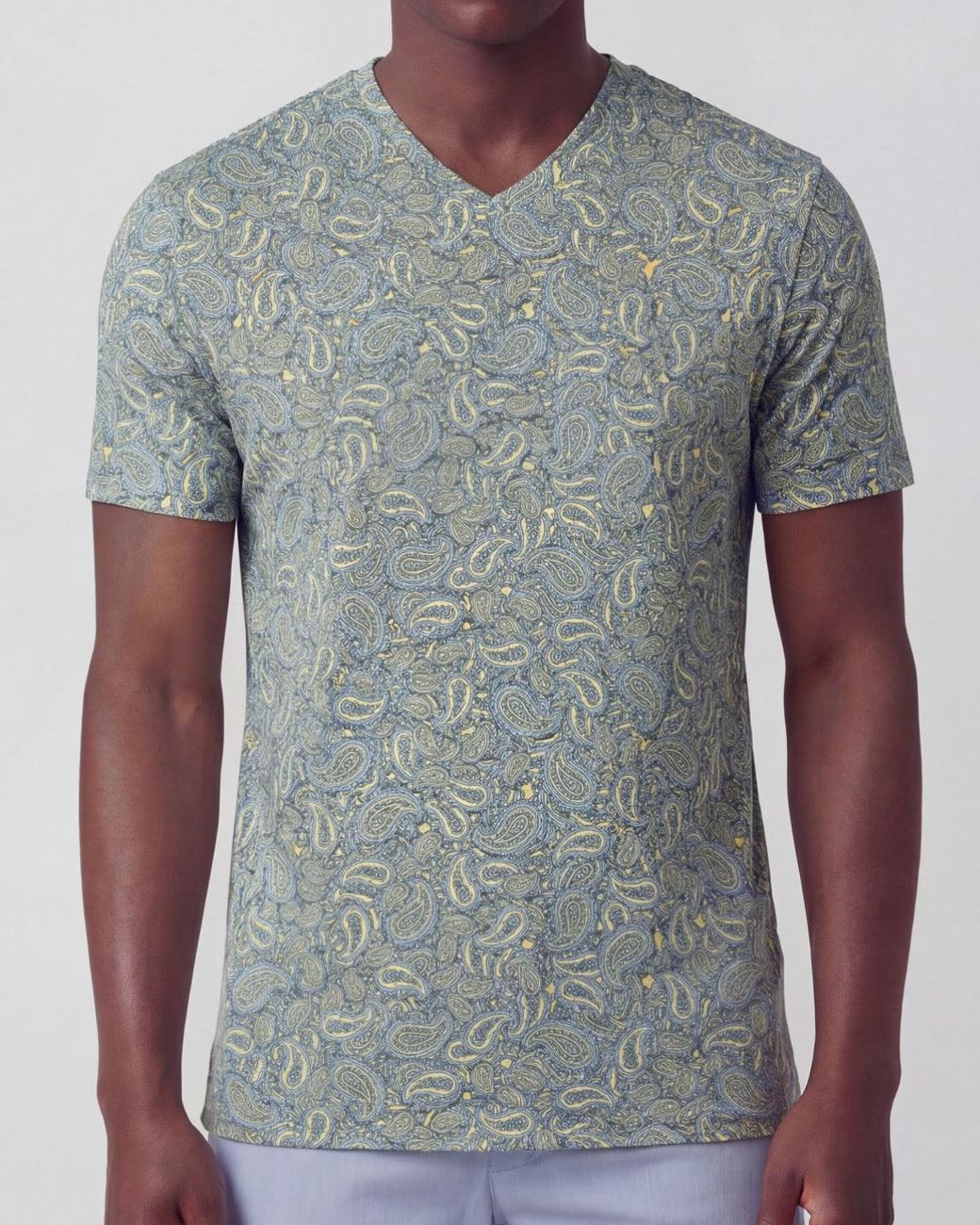 Lords of Harlech Gray Maze Paisley Pile Sunshine Vneck Tee for men