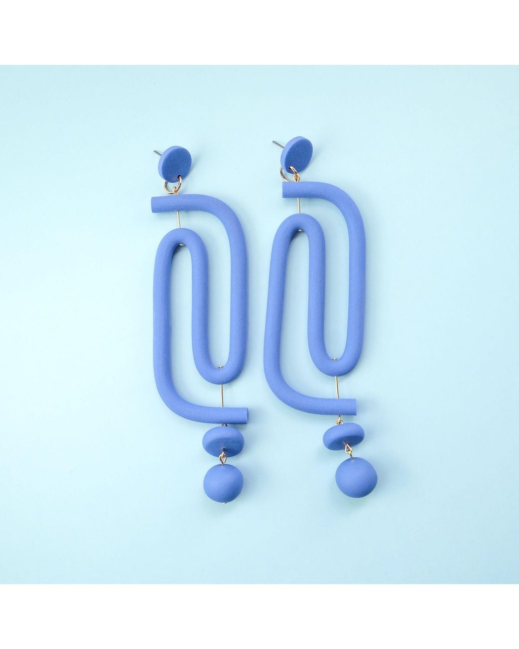By Chavelli Blue Polymer Clay Labyrinth Statement Earrings