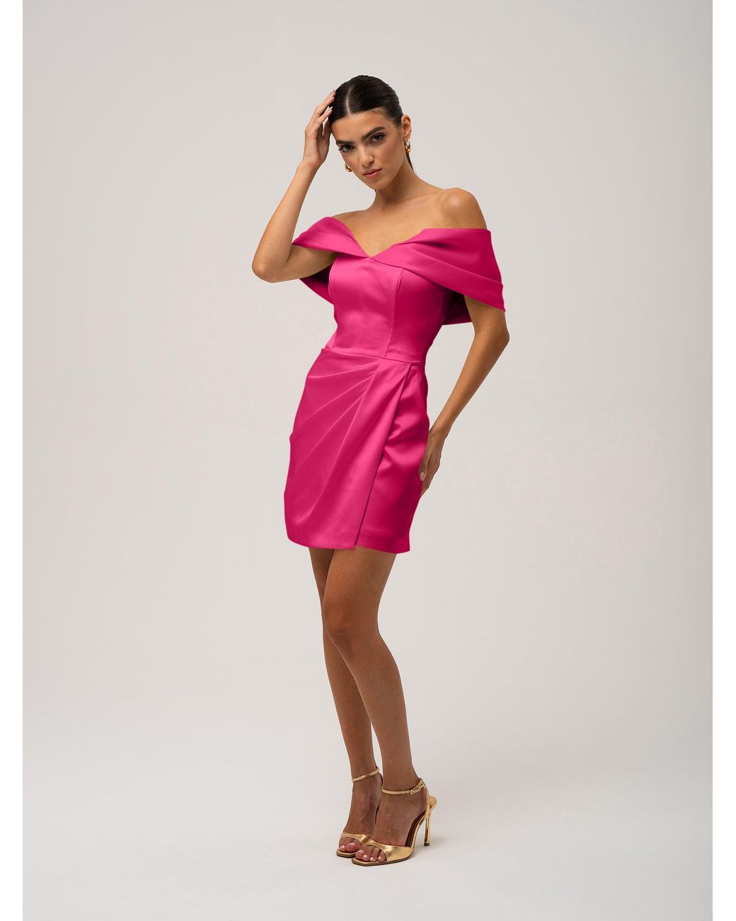 Tia Dorraine Pink Heavenly Kissed Draped Satin Mini Dress
