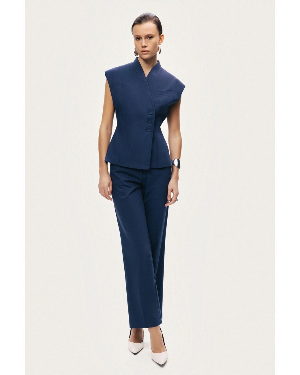 Nocturne Blue Tailored Straight-Leg Pants