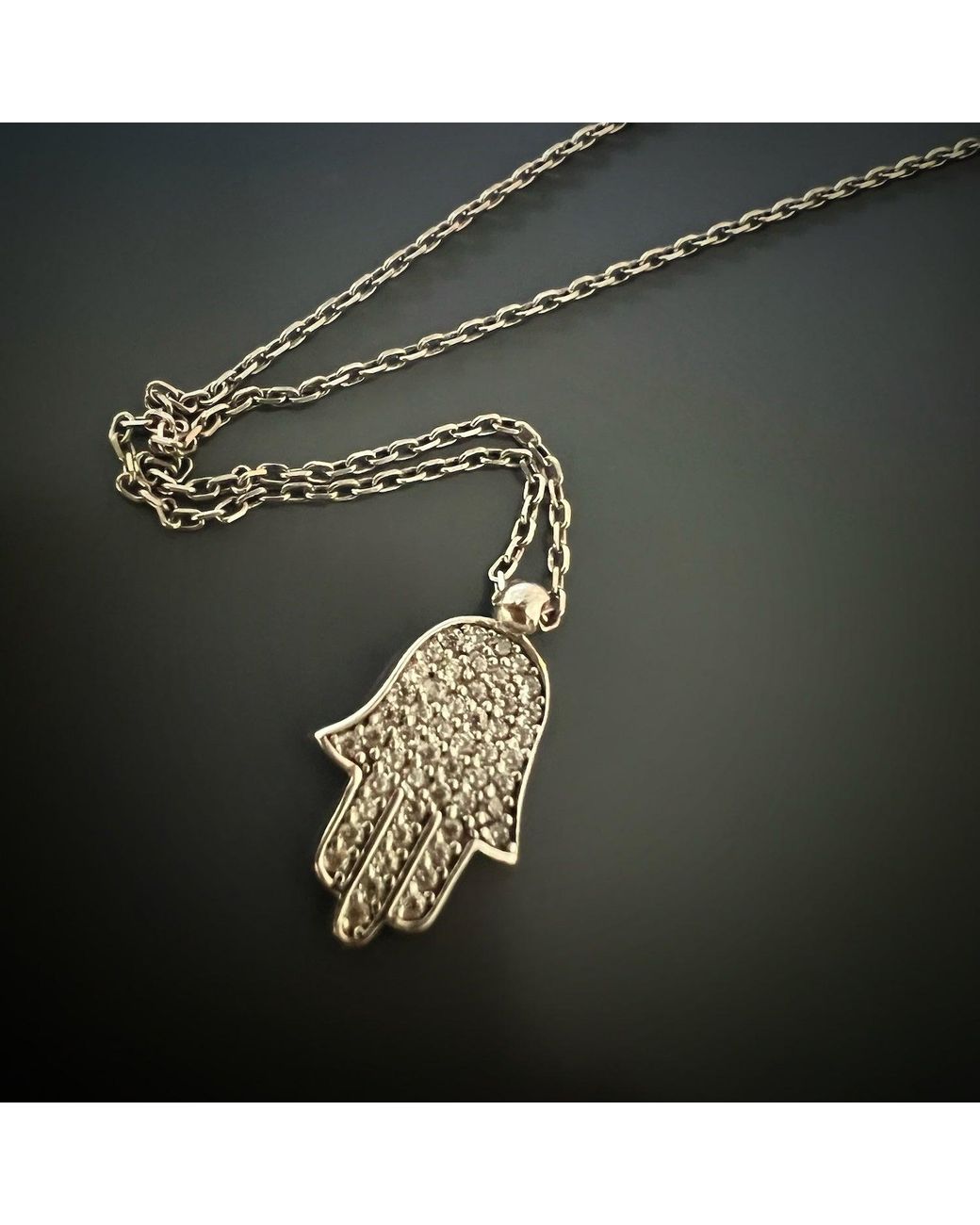 Ebru Jewelry Metallic Dainty Diamond Hamsa Pendant Chain Necklace