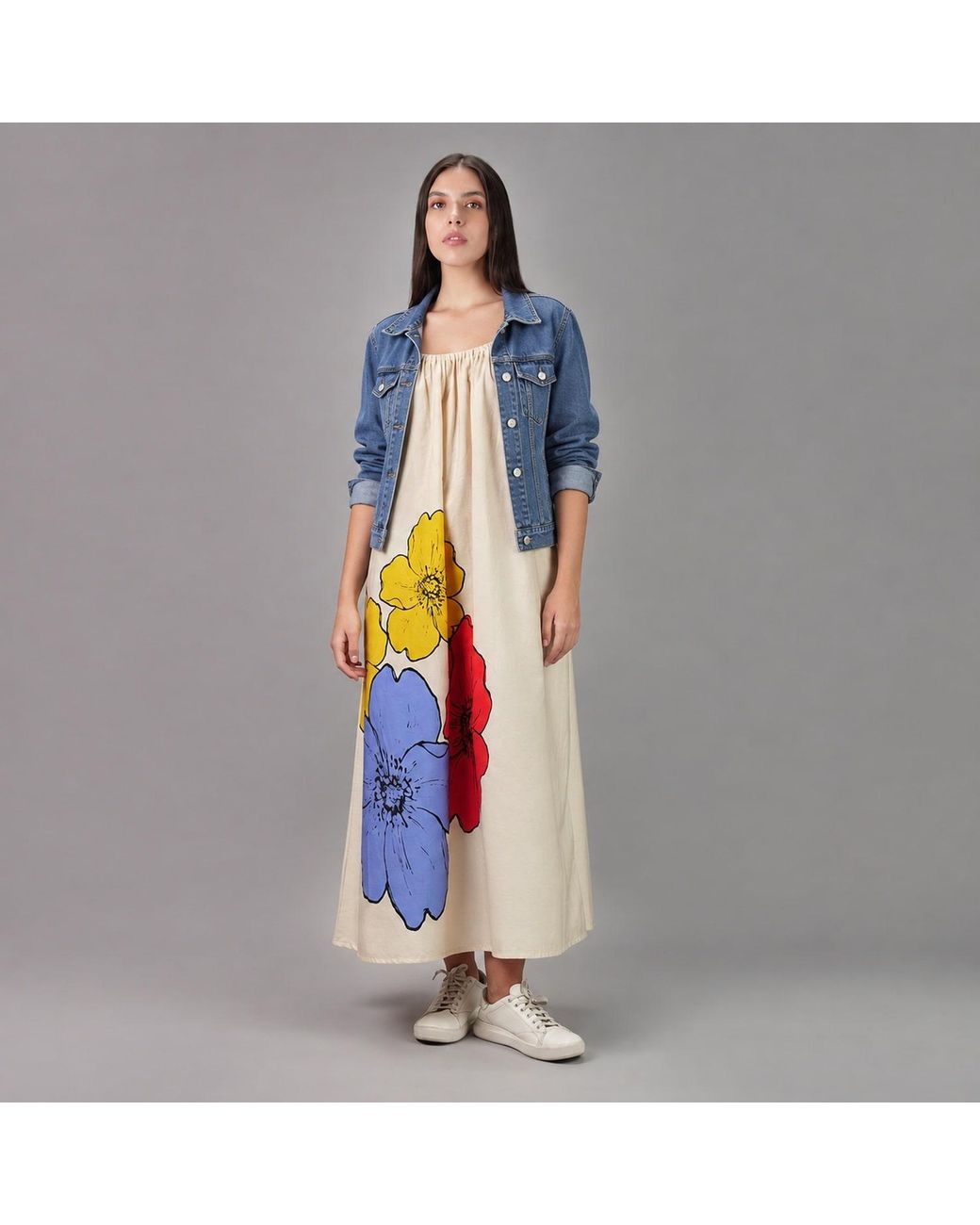 DHARA SHETH DUBAI White No. Three Floral Art Spaghetti Strap Maxi Dress