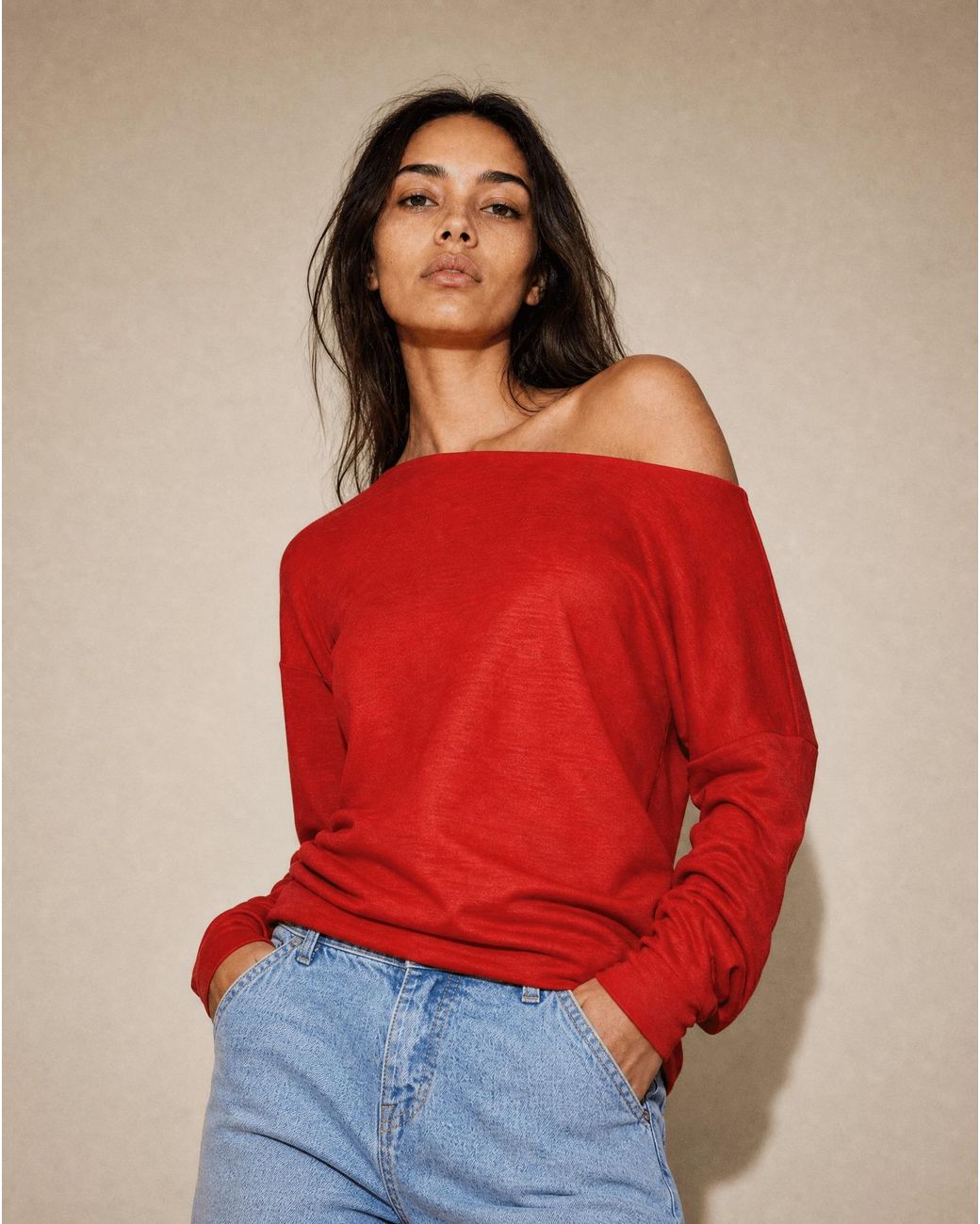 Marianne by Marie Jordane Red Selena Asymmetric Lyocell & Wool Sweater