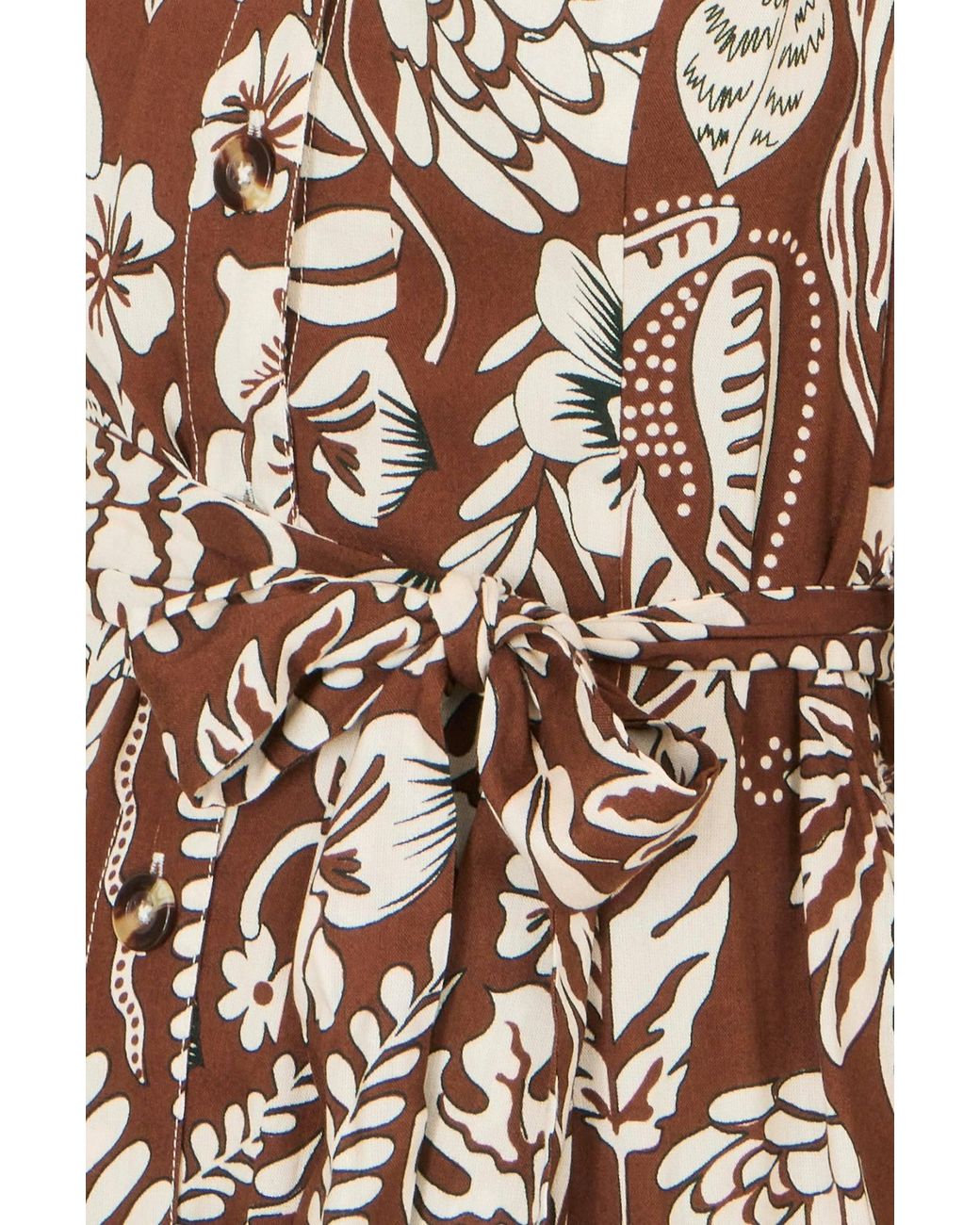 Yumi' Brown Leaf Print Shirt Dress
