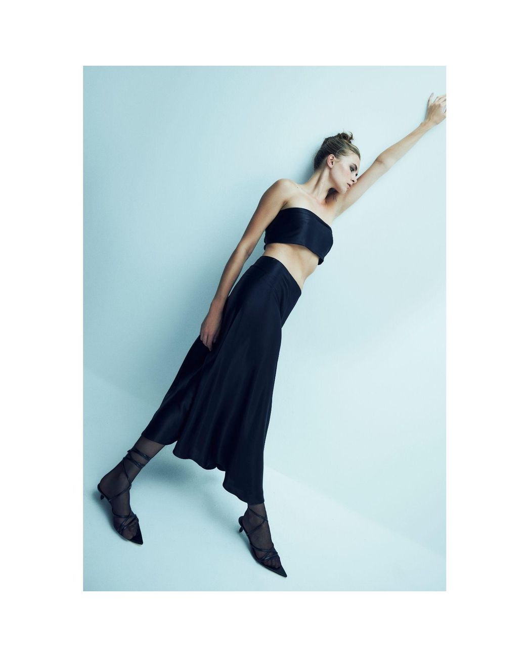 NAZLI CEREN Blue Lia Satin Maxi Skirt