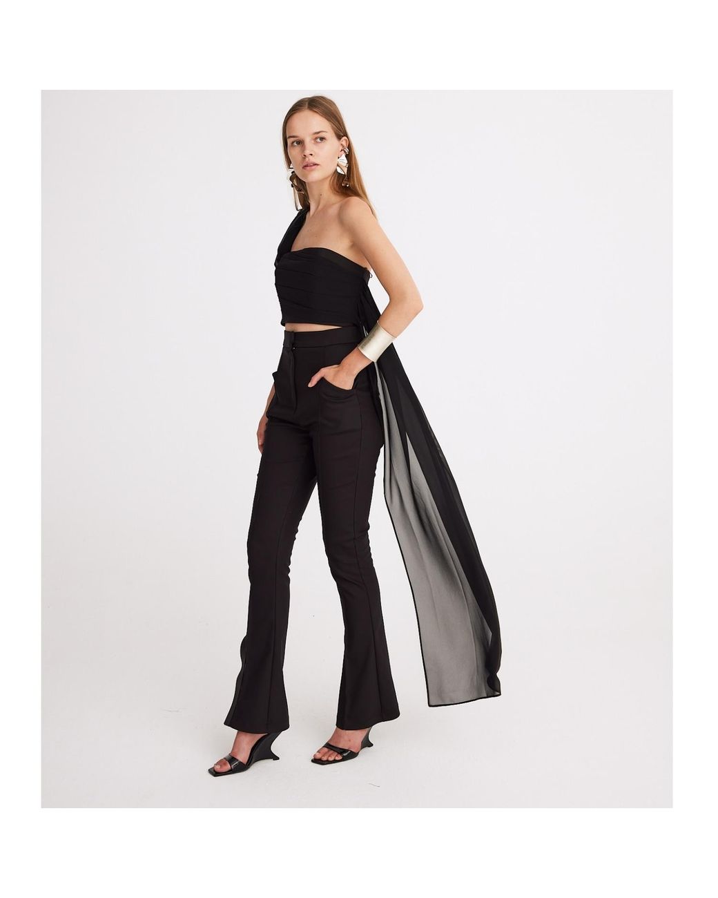 Mirimalist Black Chiffon Draped Bustier